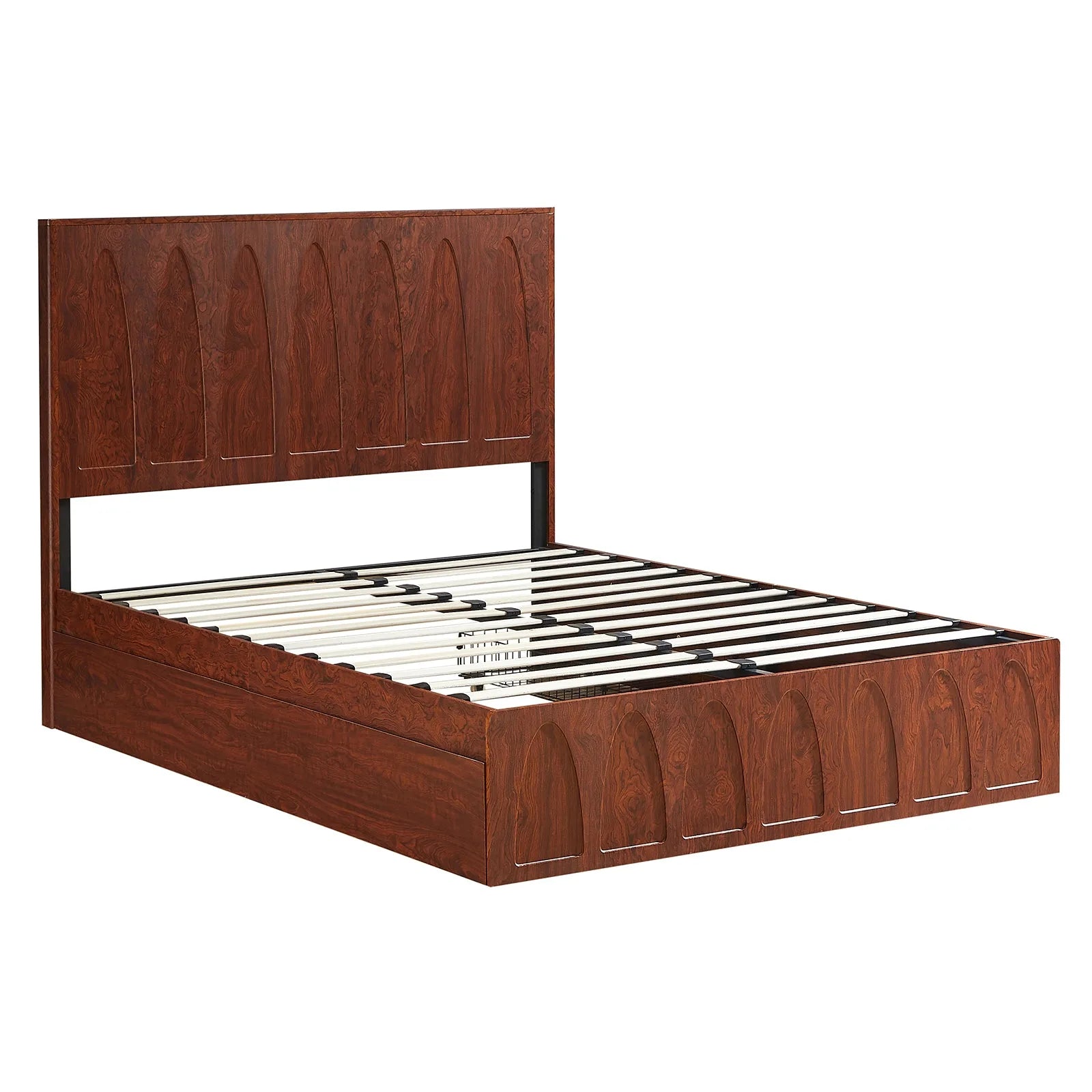 Queen Size Solid Wood Platform Bed Frame with Side Storage Drawers, Curved Headboard Wood Slat Support, No Box Spring Needed, Minimalist Natural Wood Bedroom Bed( Queen) detail view 6