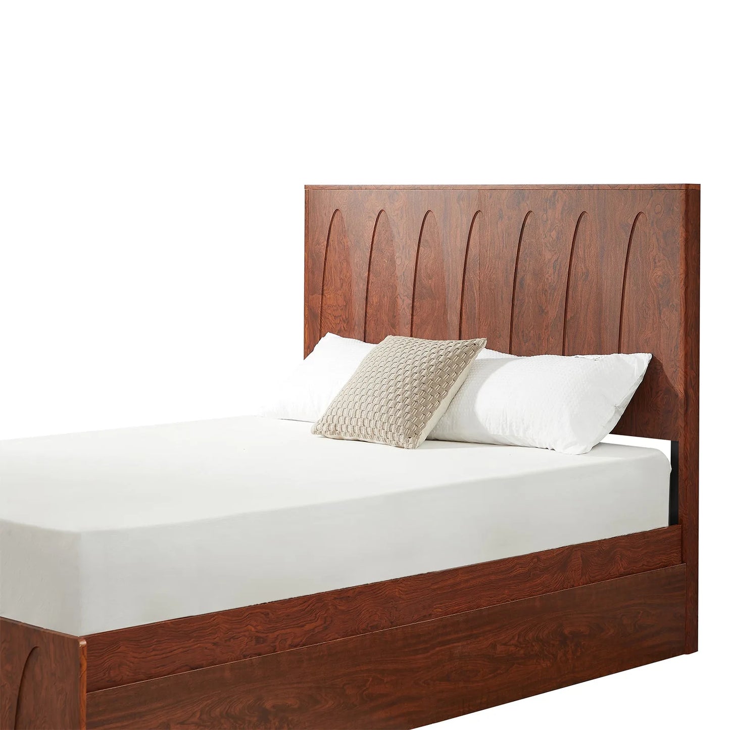 Queen Size Solid Wood Platform Bed Frame with Side Storage Drawers, Curved Headboard Wood Slat Support, No Box Spring Needed, Minimalist Natural Wood Bedroom Bed( Queen) detail view 8