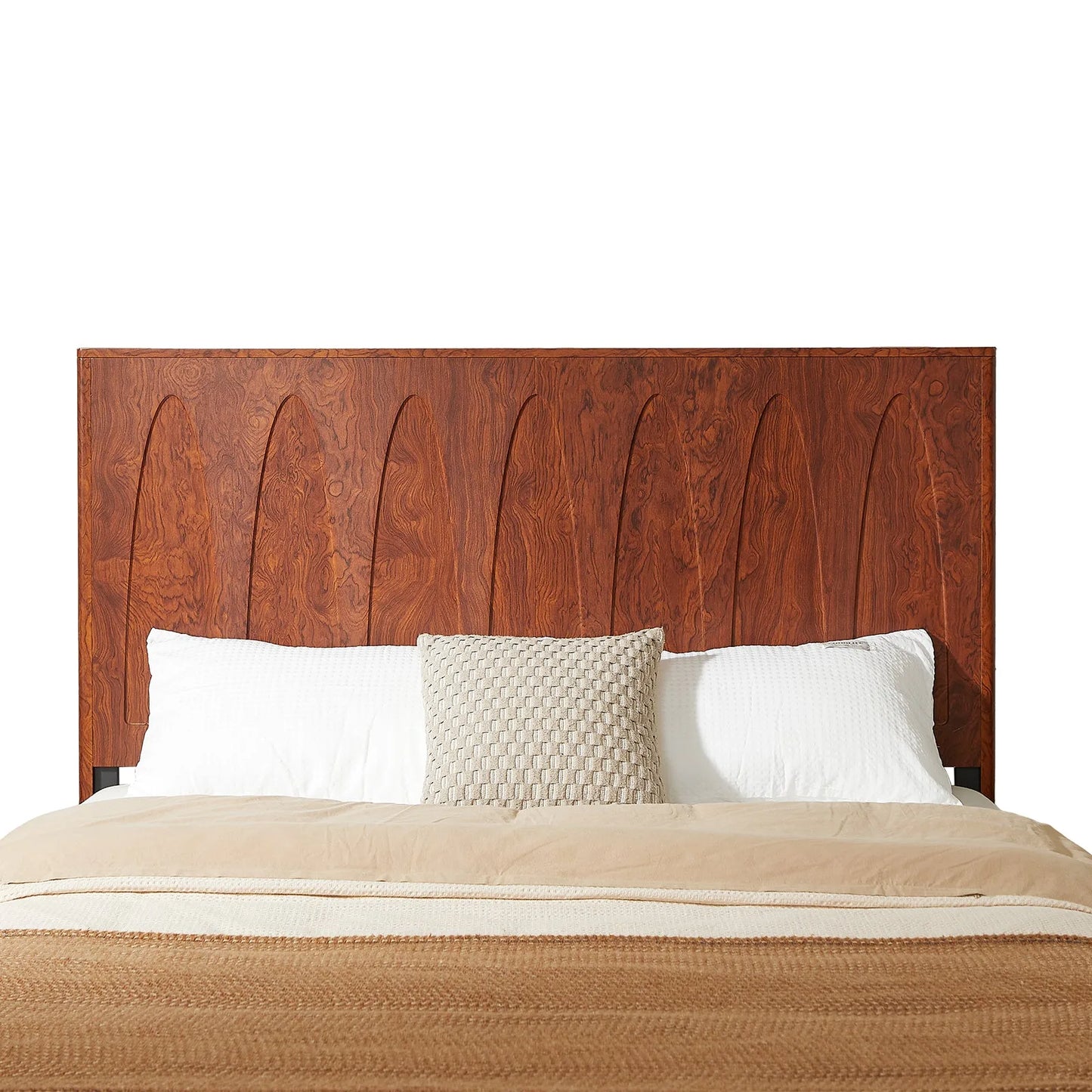 Queen Size Solid Wood Platform Bed Frame with Side Storage Drawers, Curved Headboard Wood Slat Support, No Box Spring Needed, Minimalist Natural Wood Bedroom Bed( Queen) detail view 10