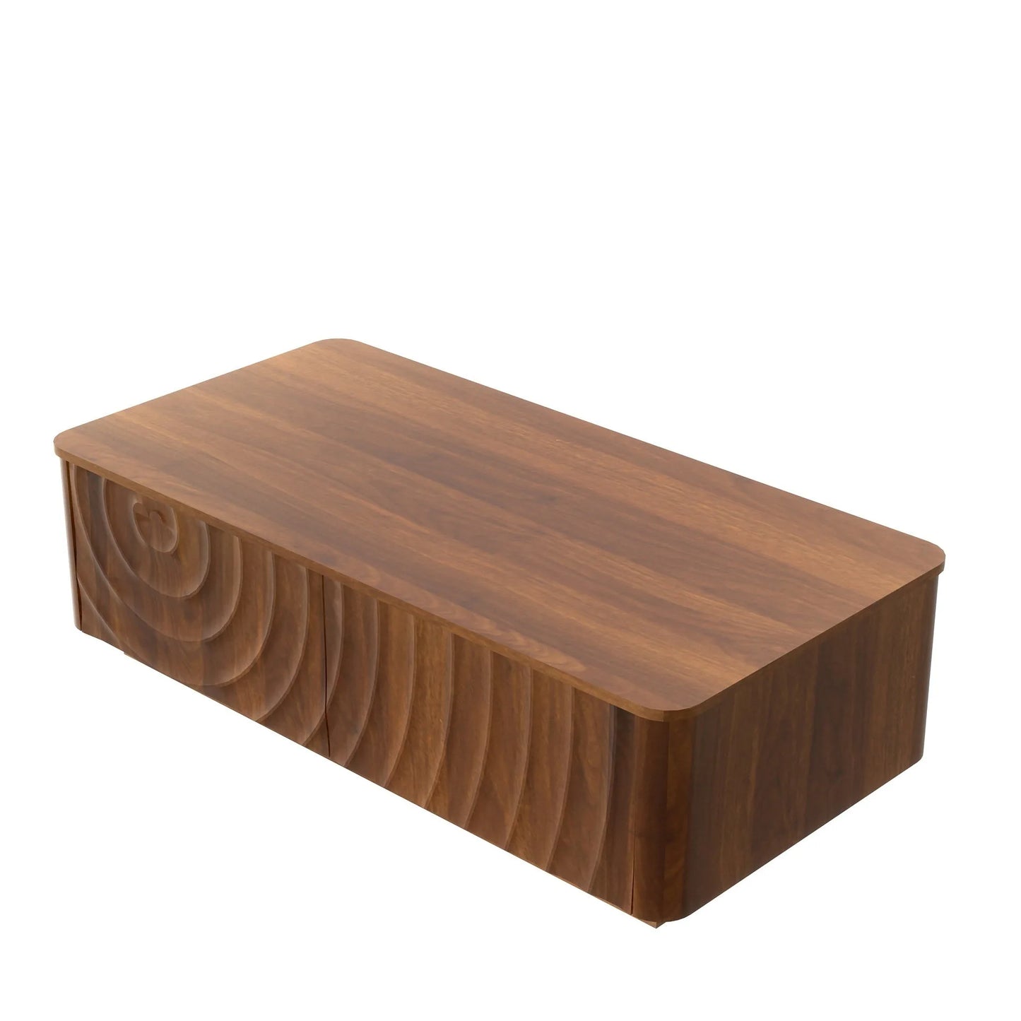 47'' Rectangle Coffee Table With Storage Mid Century Farmhouse Square Spiral Grain Coffee Tables Walnut For Living Room Coffee Table With 2 Drawers (Brown) detail view 8