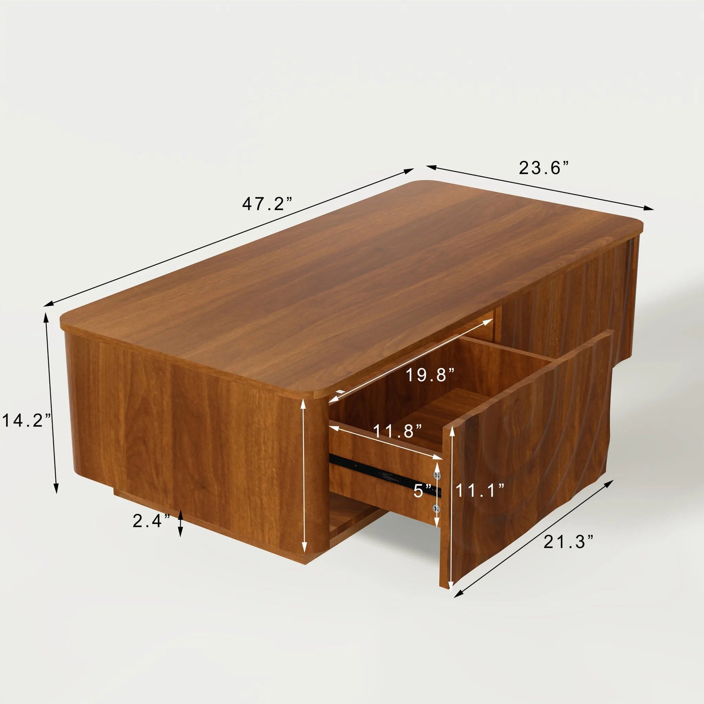 47'' Rectangle Coffee Table With Storage Mid Century Farmhouse Square Spiral Grain Coffee Tables Walnut For Living Room Coffee Table With 2 Drawers (Brown) detail view 11