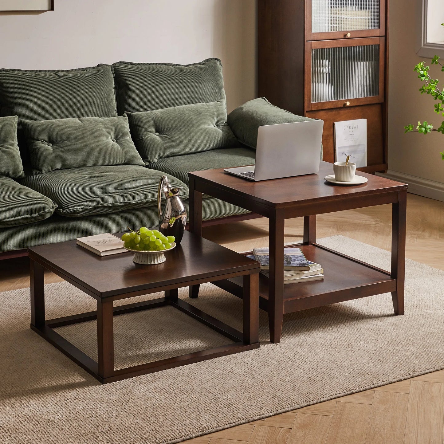 Solid Wood End Table, 2-Tier Square Side Table with Storage Shelf, Wooden Nightstand for Living Room Bedroom, Small Coffee Table detail view 4