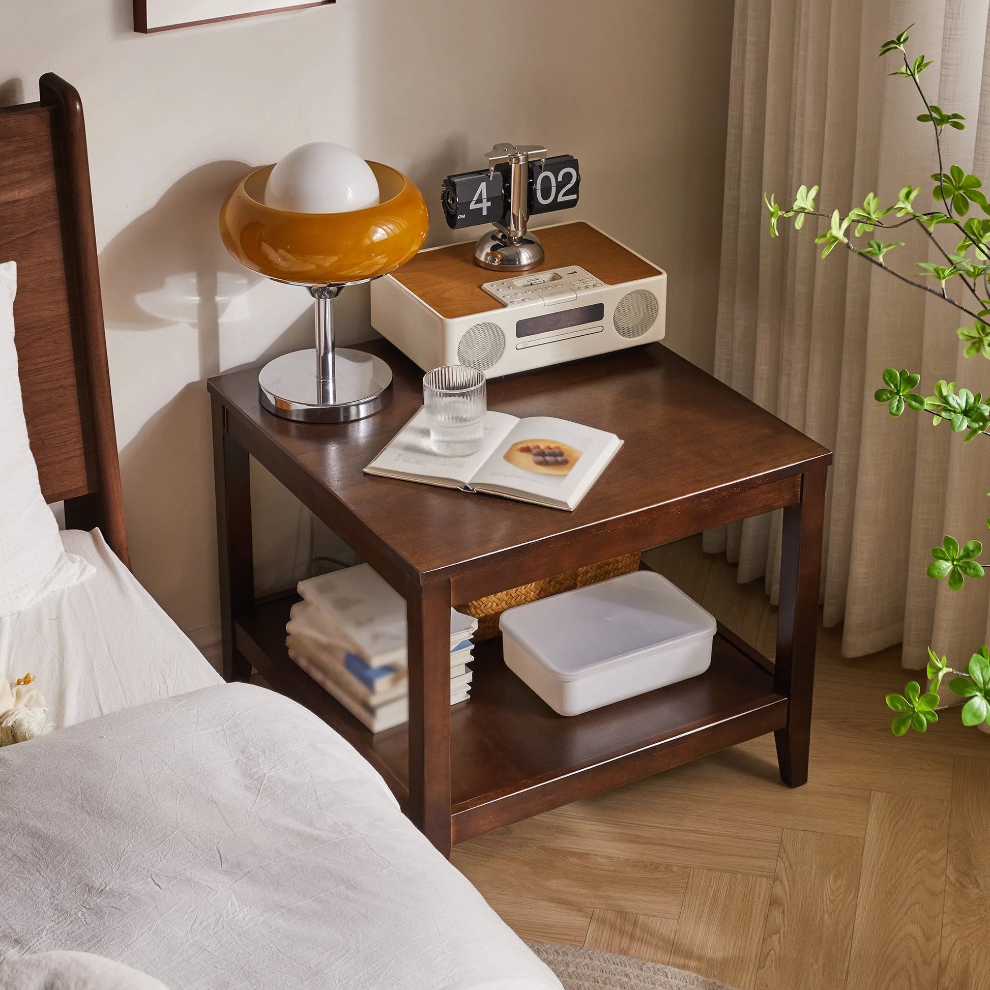 Solid Wood End Table, 2-Tier Square Side Table with Storage Shelf, Wooden Nightstand for Living Room Bedroom, Small Coffee Table detail view 9