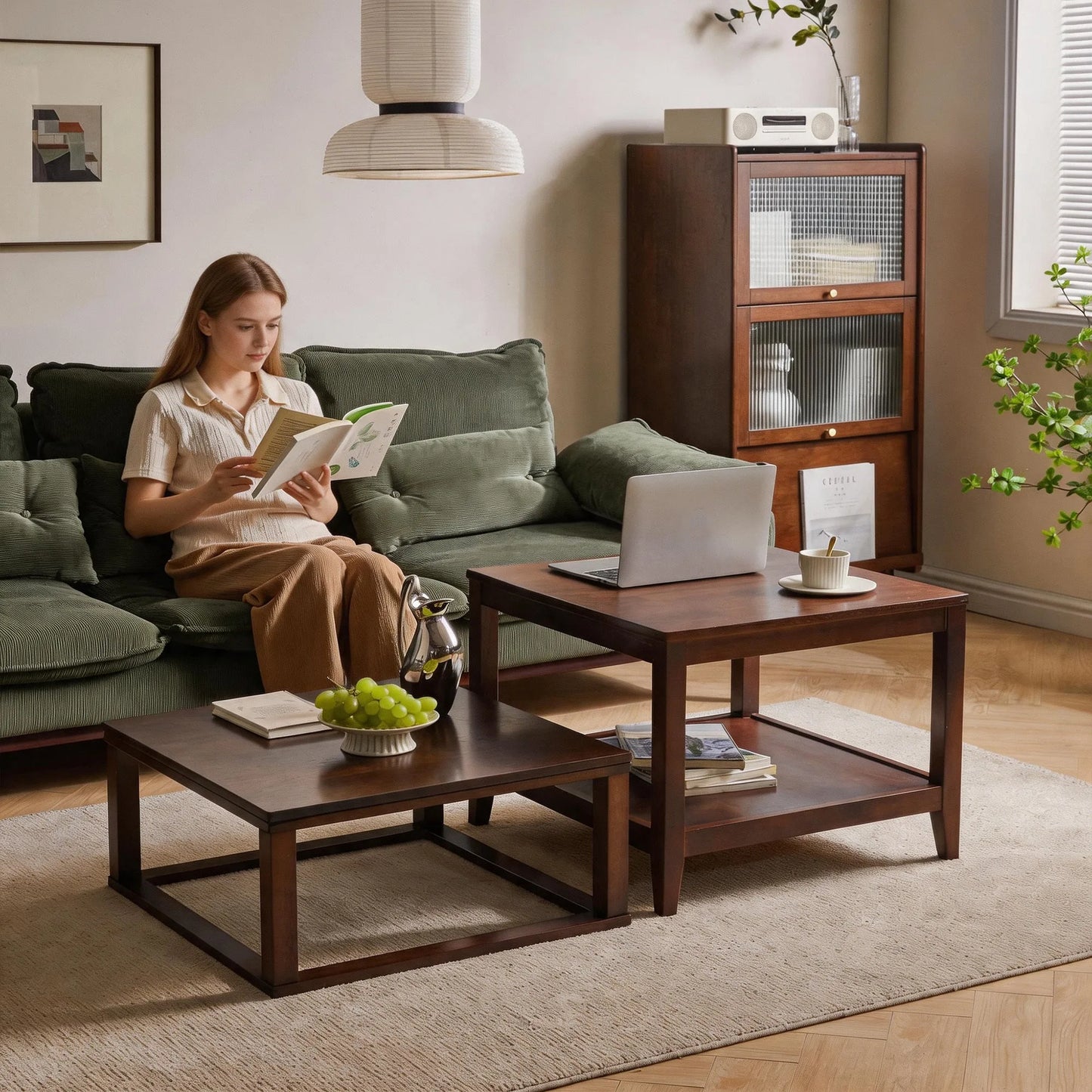 Solid Wood End Table, 2-Tier Square Side Table with Storage Shelf, Wooden Nightstand for Living Room Bedroom, Small Coffee Table detail view 12