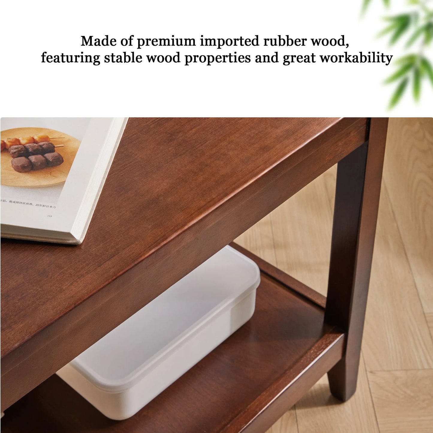 Solid Wood End Table, 2-Tier Square Side Table with Storage Shelf, Wooden Nightstand for Living Room Bedroom, Small Coffee Table detail view 14