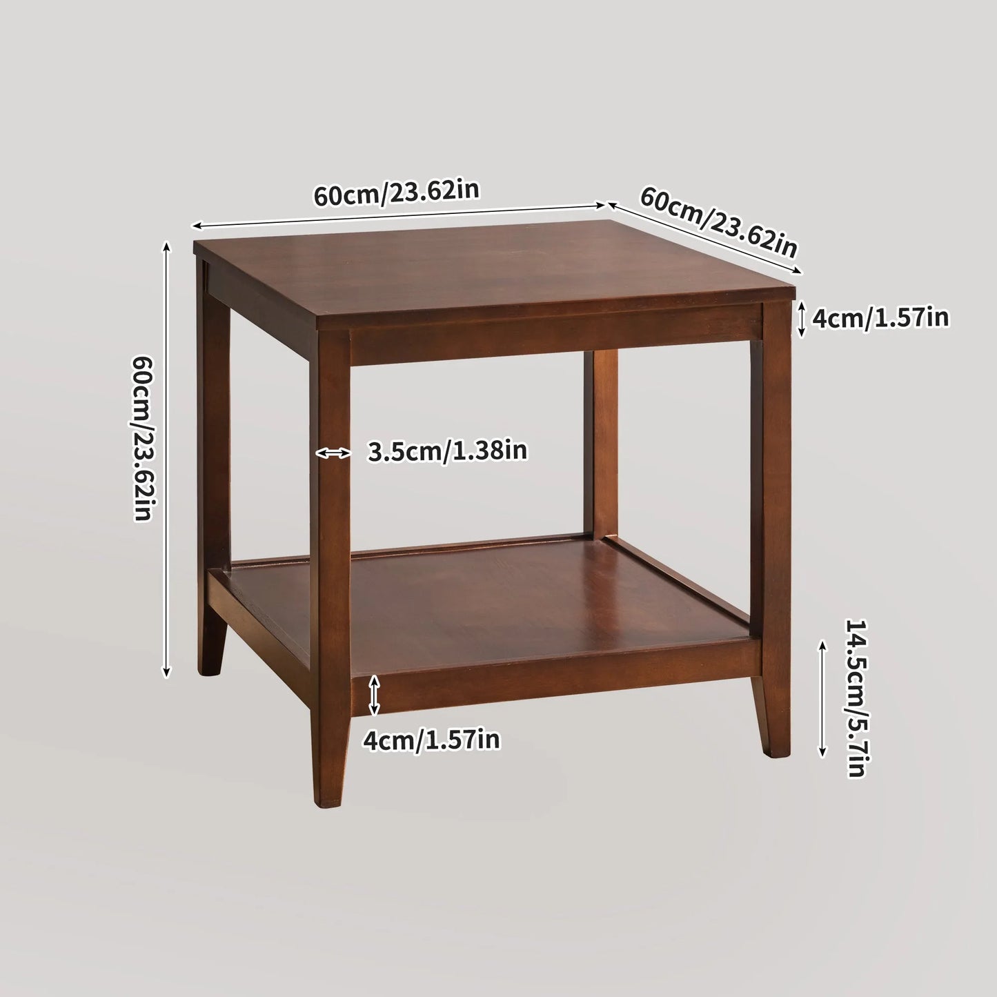 Solid Wood End Table, 2-Tier Square Side Table with Storage Shelf, Wooden Nightstand for Living Room Bedroom, Small Coffee Table detail view 17