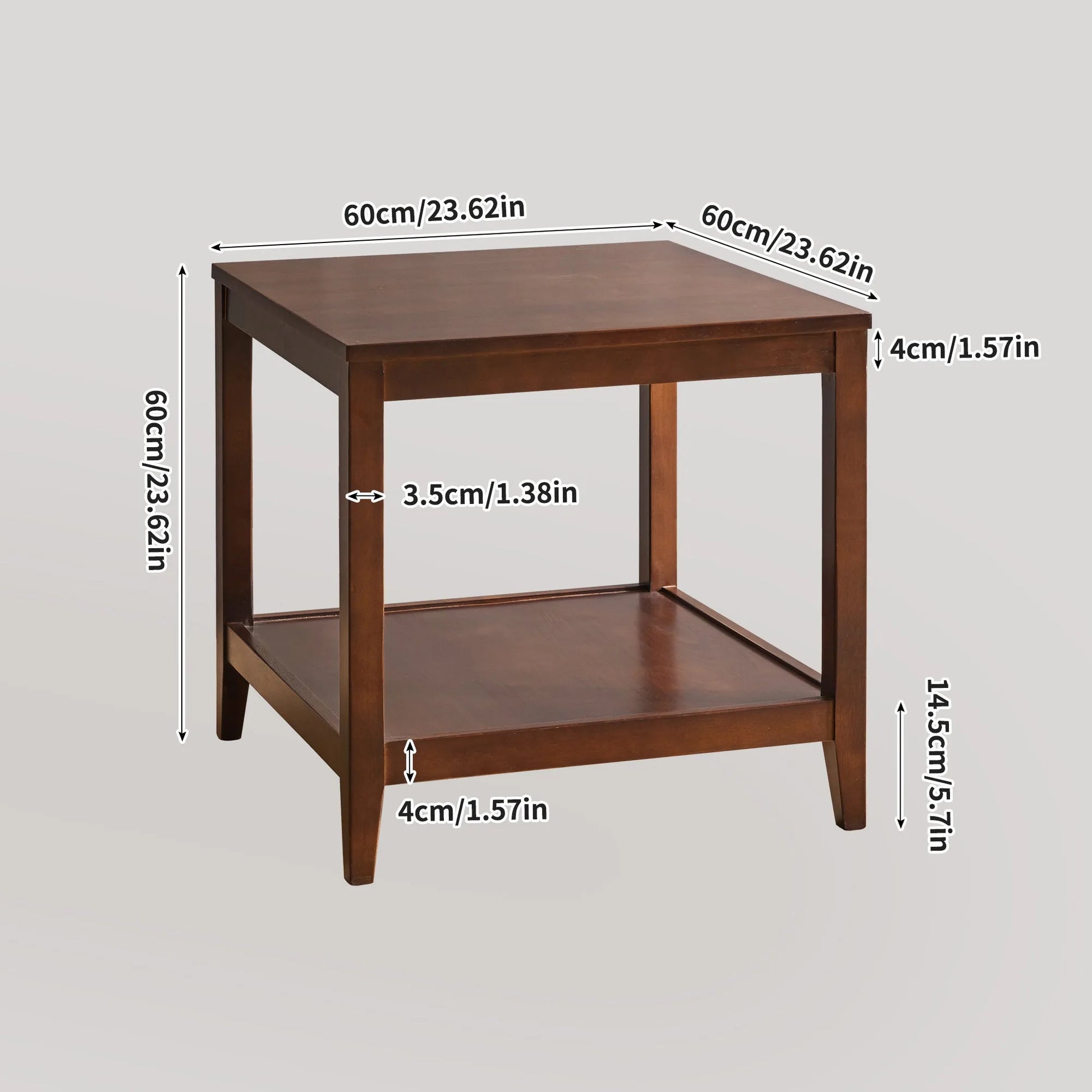 Solid Wood End Table, 2-Tier Square Side Table with Storage Shelf, Wooden Nightstand for Living Room Bedroom, Small Coffee Table detail view 17
