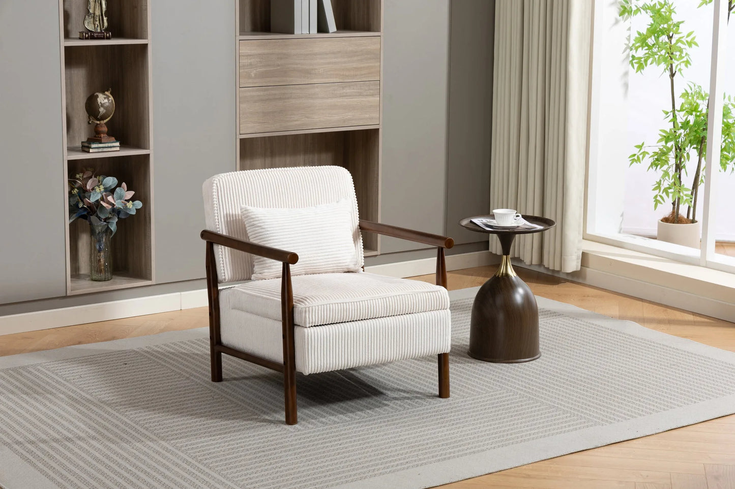 Storage Chair, Mid Century Modern Accent Chair with Solid Wood Frame, Upholstered Living Room Chairs with Waist Cushion, Reading Armchair for Bedroom Sunroom detail view 4