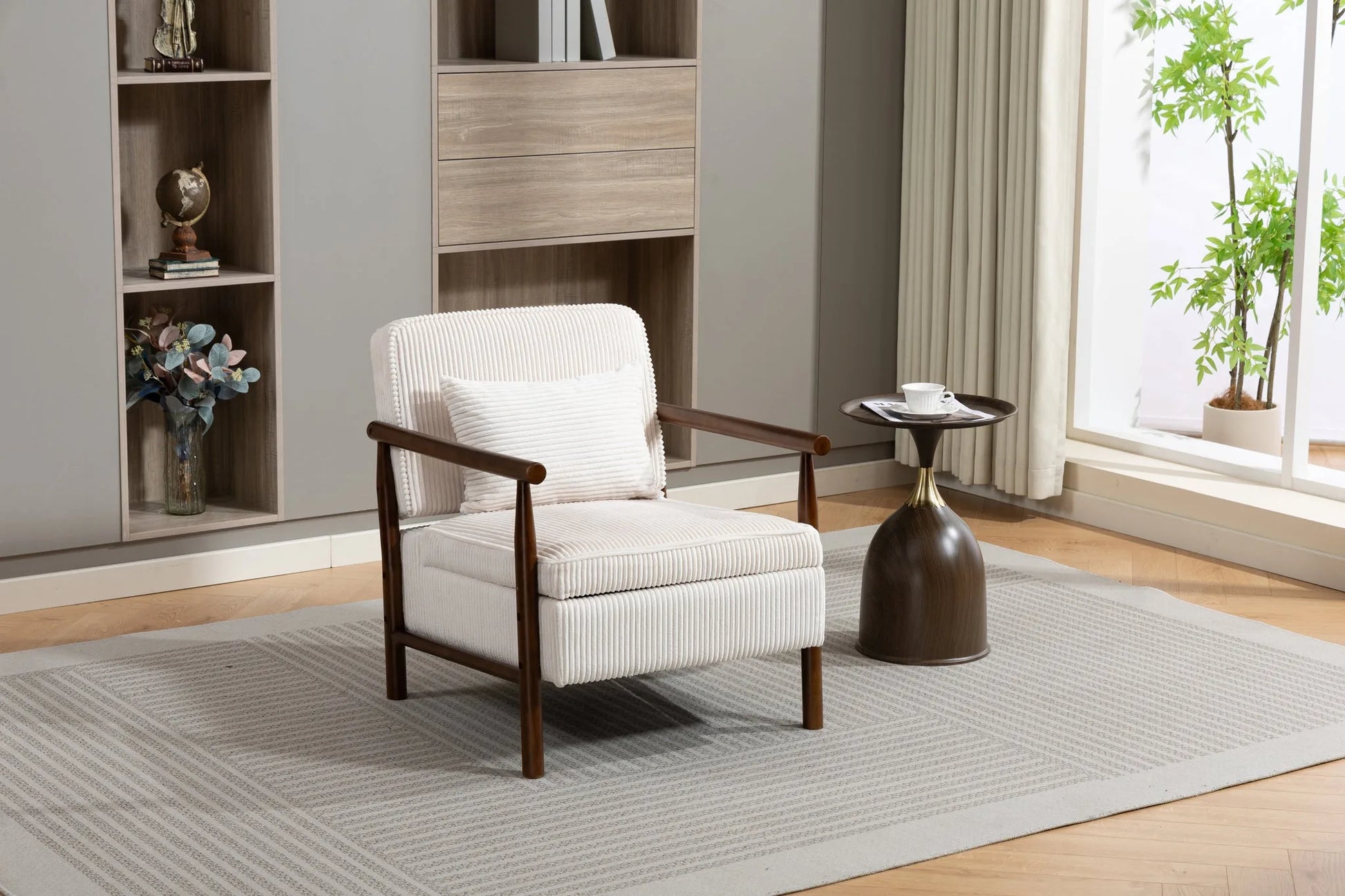 Storage Chair, Mid Century Modern Accent Chair with Solid Wood Frame, Upholstered Living Room Chairs with Waist Cushion, Reading Armchair for Bedroom Sunroom detail view 4
