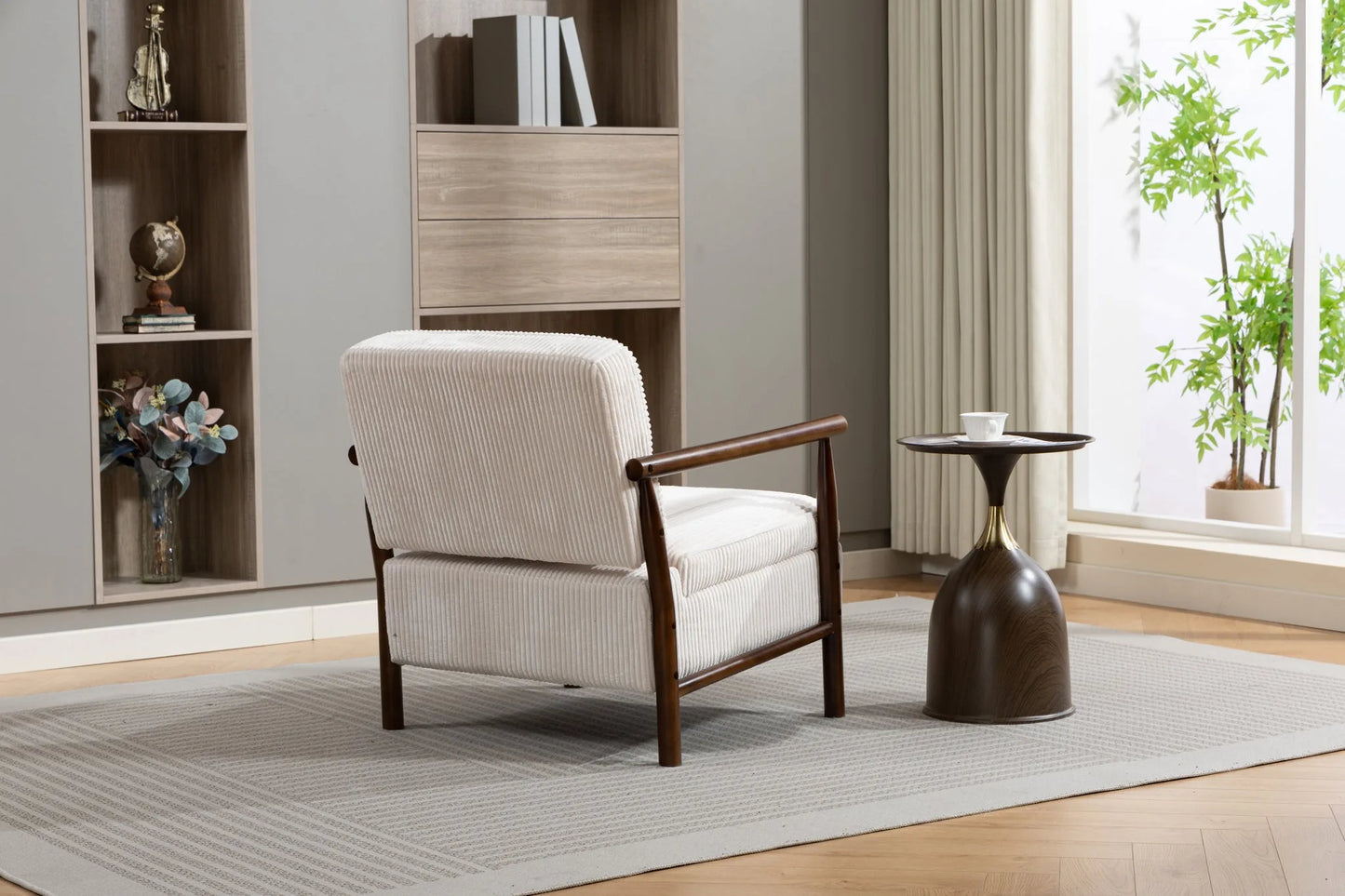 Storage Chair, Mid Century Modern Accent Chair with Solid Wood Frame, Upholstered Living Room Chairs with Waist Cushion, Reading Armchair for Bedroom Sunroom detail view 16