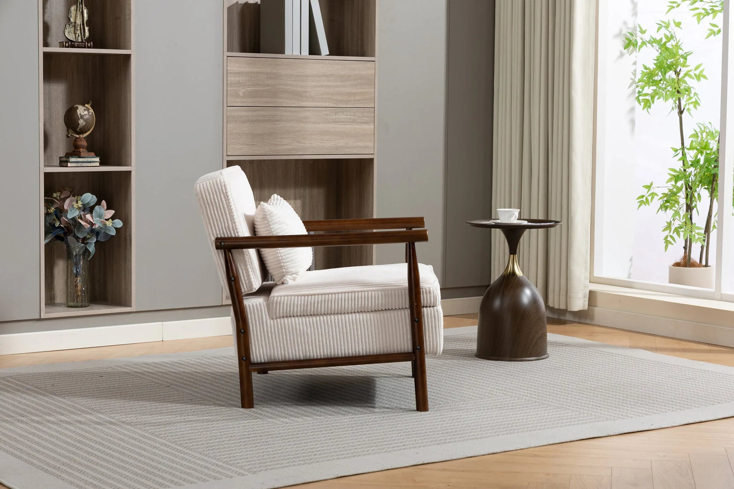 Storage Chair, Mid Century Modern Accent Chair with Solid Wood Frame, Upholstered Living Room Chairs with Waist Cushion, Reading Armchair for Bedroom Sunroom detail view 17