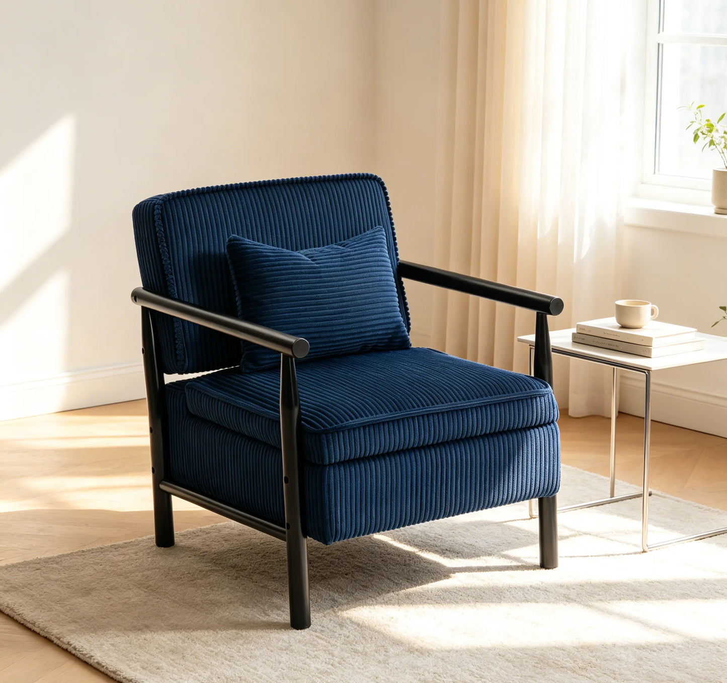 Storage Chair, Mid Century Modern Accent Chair with Solid Wood Frame, Upholstered Living Room Chairs with Waist Cushion, Reading Armchair for Bedroom Sunroom detail view 20