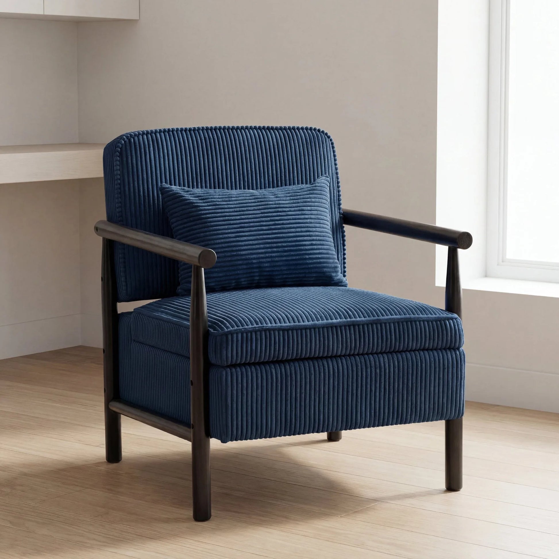 Storage Chair, Mid Century Modern Accent Chair with Solid Wood Frame, Upholstered Living Room Chairs with Waist Cushion, Reading Armchair for Bedroom Sunroom detail view 21