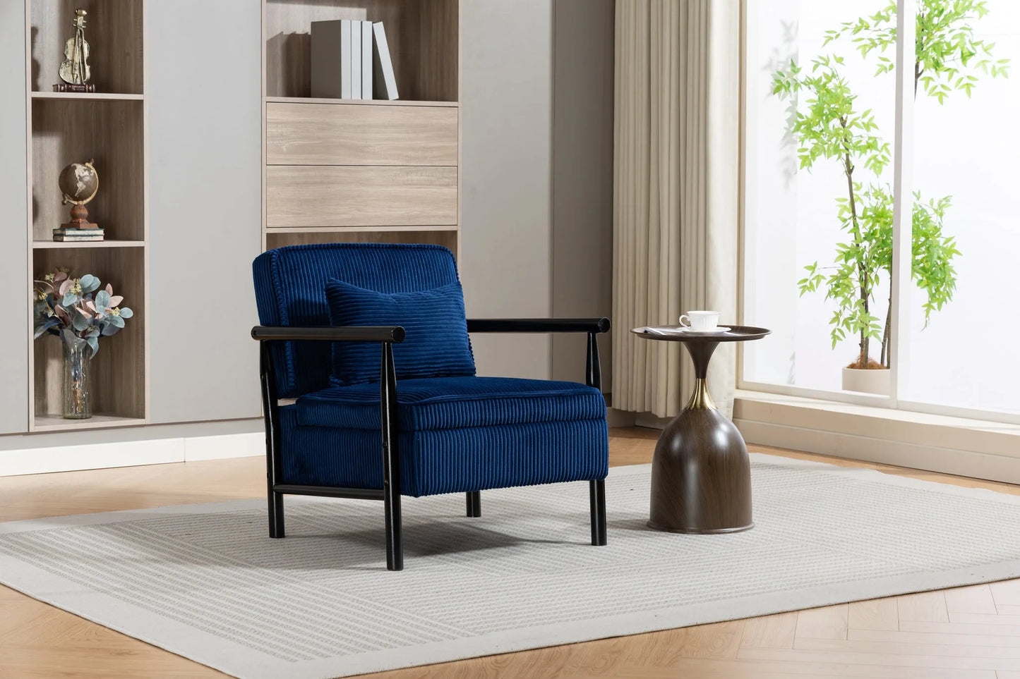 Storage Chair, Mid Century Modern Accent Chair with Solid Wood Frame, Upholstered Living Room Chairs with Waist Cushion, Reading Armchair for Bedroom Sunroom detail view 23