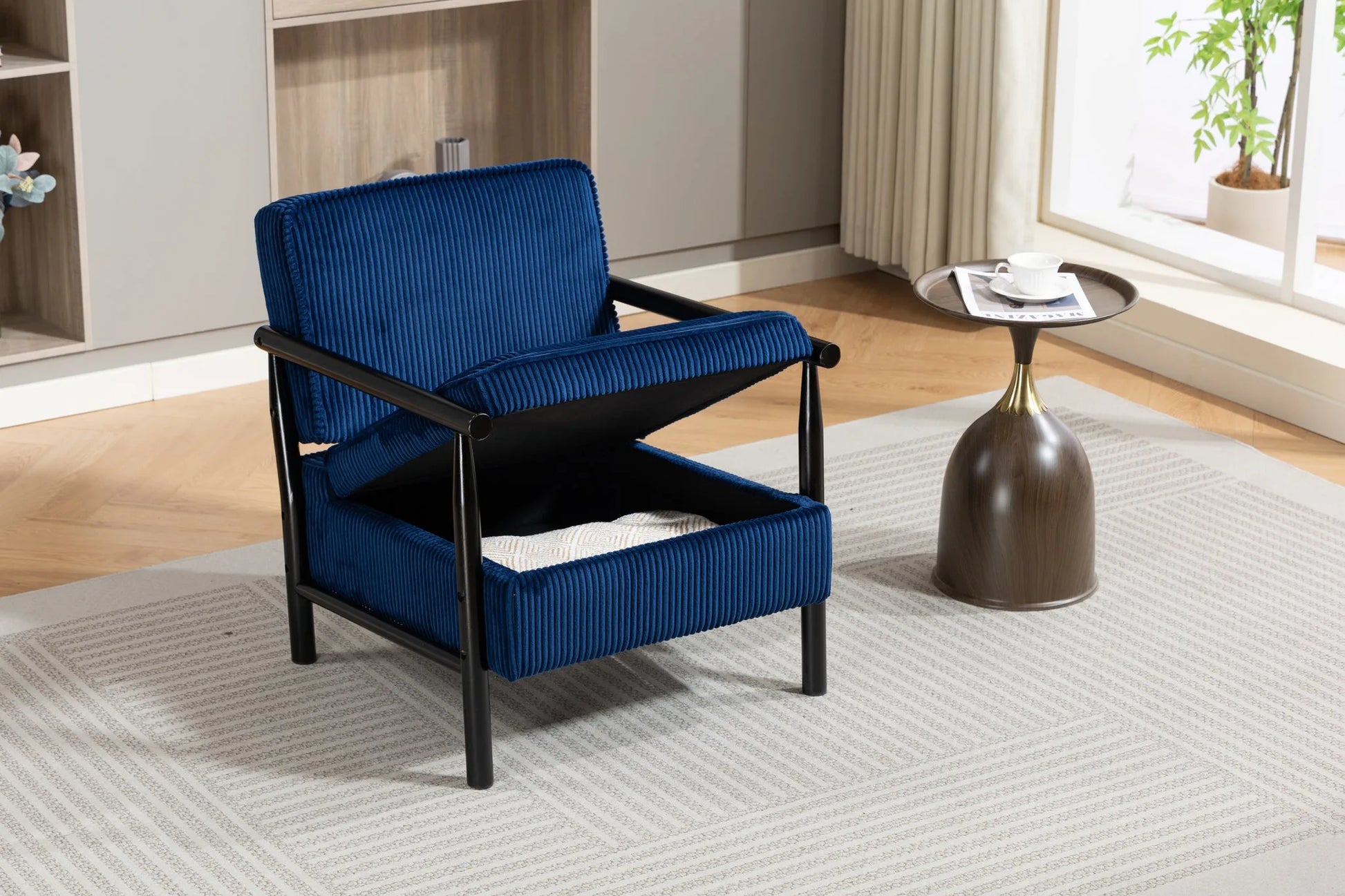 Storage Chair, Mid Century Modern Accent Chair with Solid Wood Frame, Upholstered Living Room Chairs with Waist Cushion, Reading Armchair for Bedroom Sunroom detail view 31