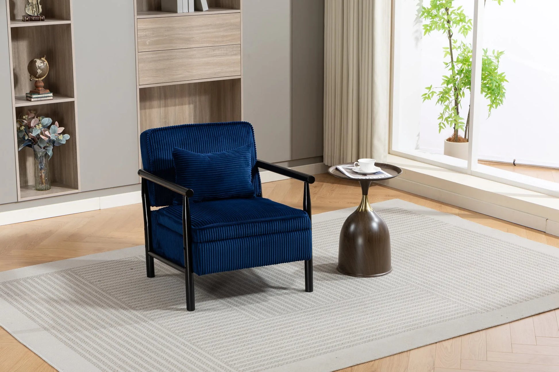 Storage Chair, Mid Century Modern Accent Chair with Solid Wood Frame, Upholstered Living Room Chairs with Waist Cushion, Reading Armchair for Bedroom Sunroom detail view 34