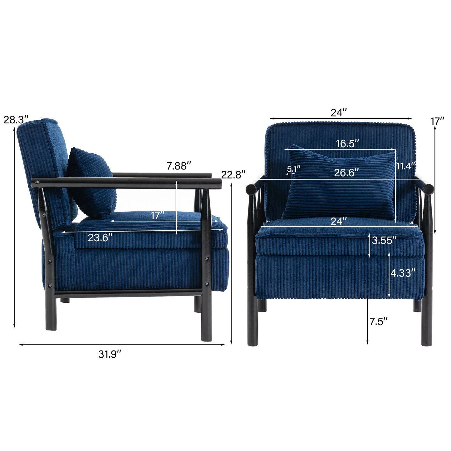Storage Chair, Mid Century Modern Accent Chair with Solid Wood Frame, Upholstered Living Room Chairs with Waist Cushion, Reading Armchair for Bedroom Sunroom detail view 35
