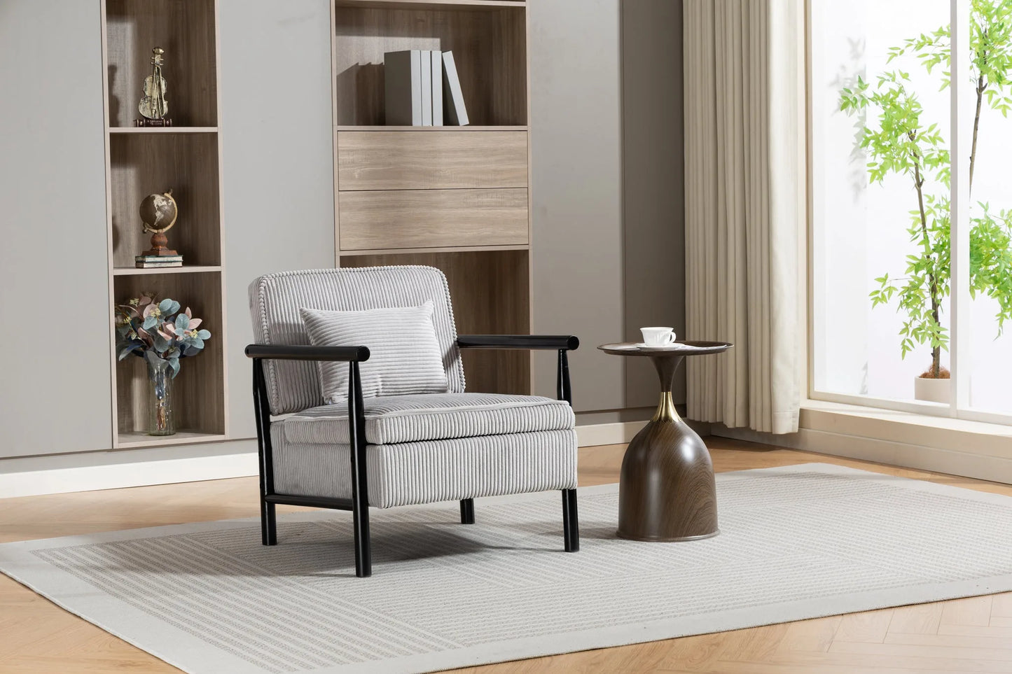 Storage Chair, Mid Century Modern Accent Chair with Solid Wood Frame, Upholstered Living Room Chairs with Waist Cushion, Reading Armchair for Bedroom Sunroom detail view 40