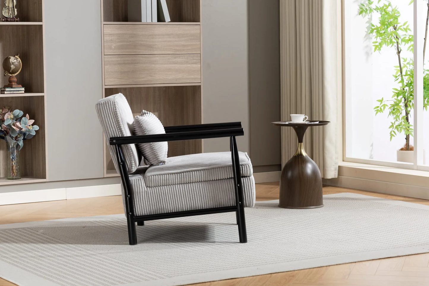 Storage Chair, Mid Century Modern Accent Chair with Solid Wood Frame, Upholstered Living Room Chairs with Waist Cushion, Reading Armchair for Bedroom Sunroom detail view 49