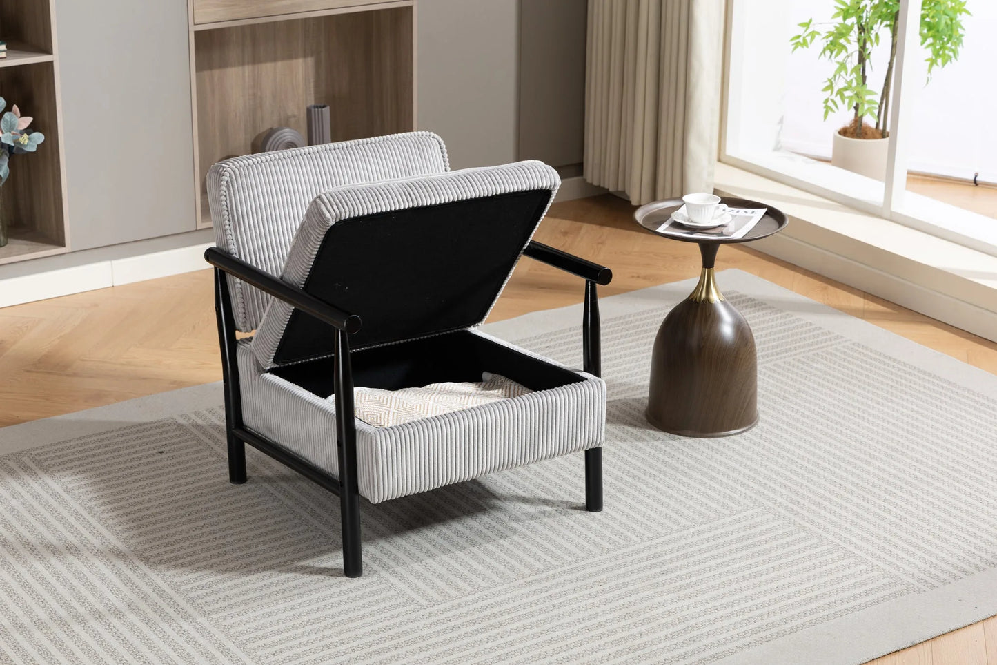 Storage Chair, Mid Century Modern Accent Chair with Solid Wood Frame, Upholstered Living Room Chairs with Waist Cushion, Reading Armchair for Bedroom Sunroom detail view 50