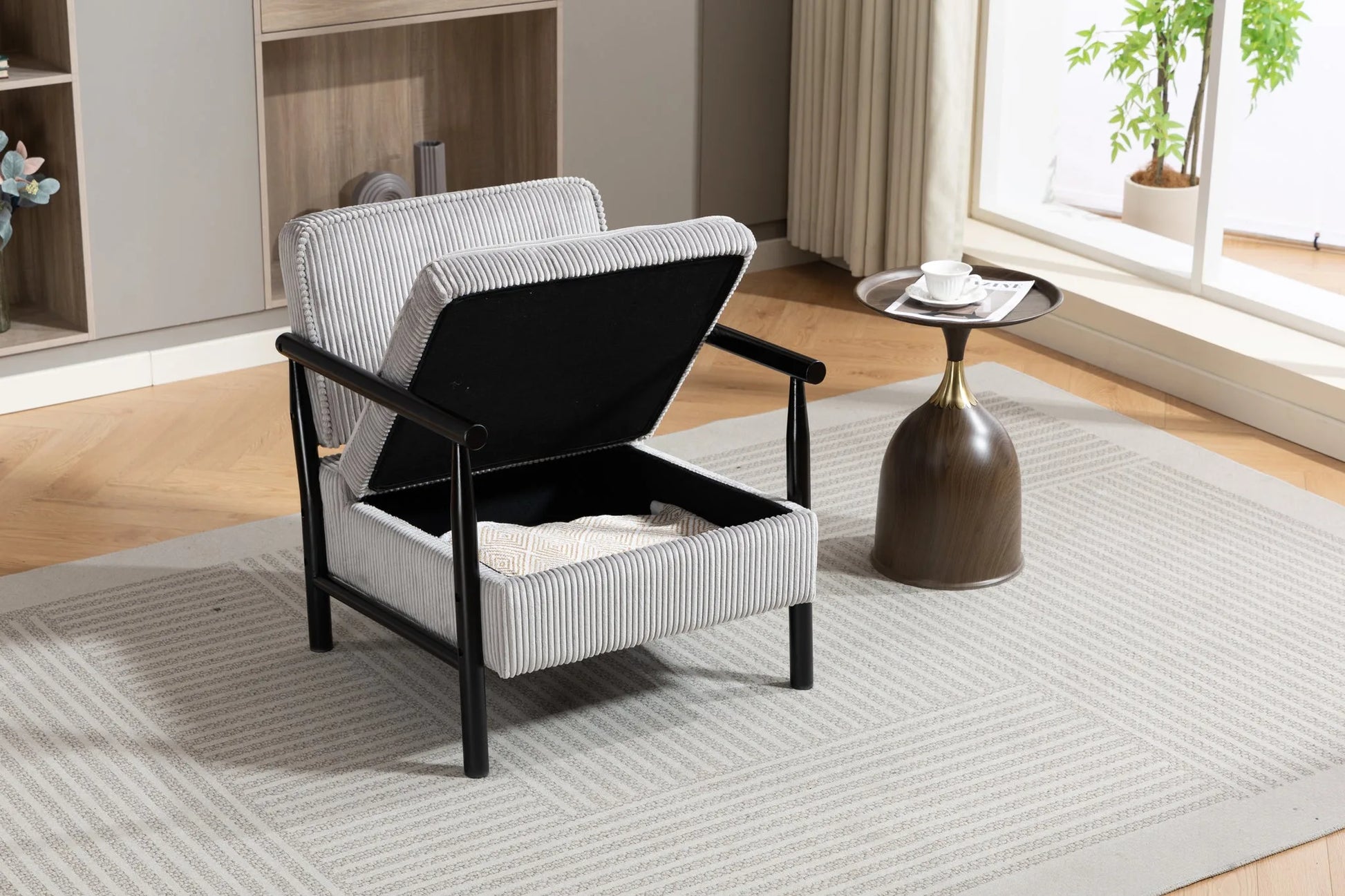 Storage Chair, Mid Century Modern Accent Chair with Solid Wood Frame, Upholstered Living Room Chairs with Waist Cushion, Reading Armchair for Bedroom Sunroom detail view 50