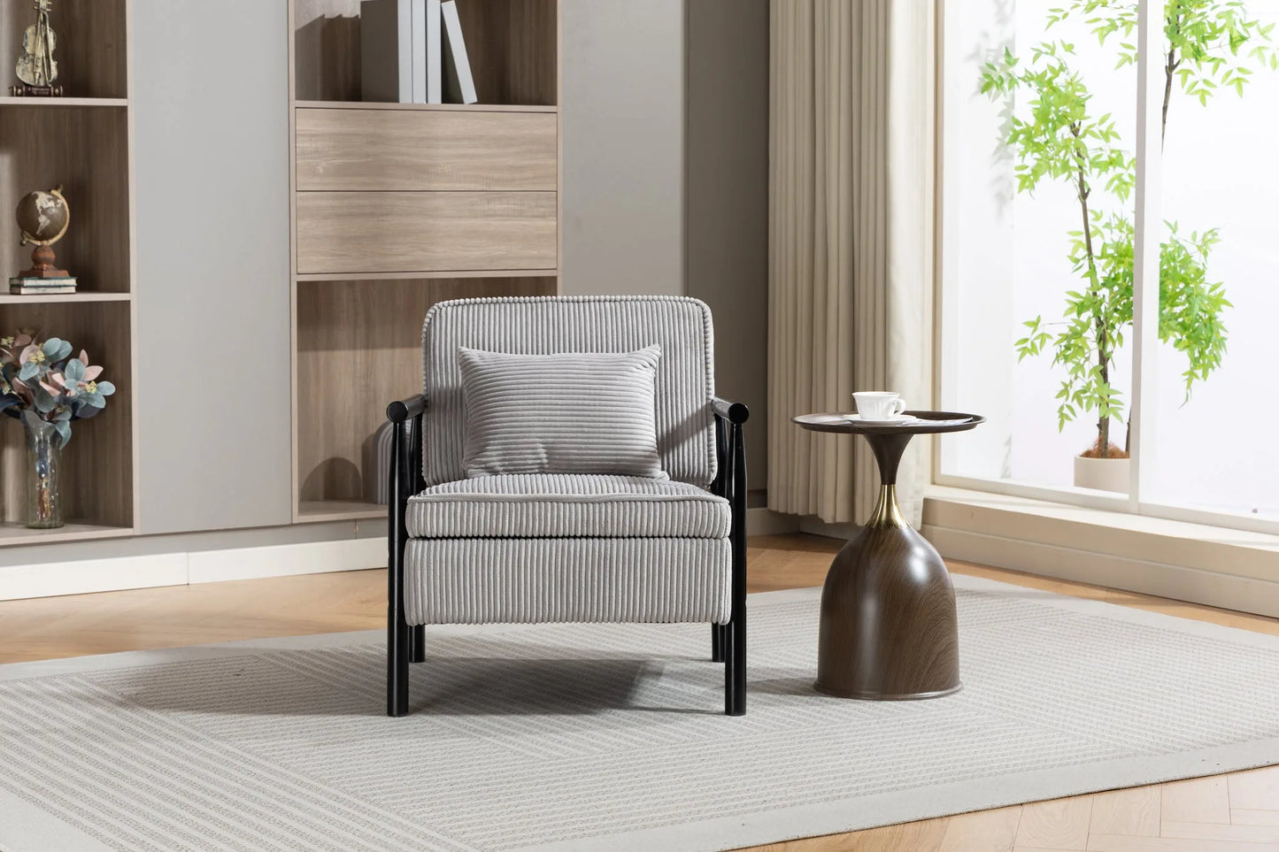 Storage Chair, Mid Century Modern Accent Chair with Solid Wood Frame, Upholstered Living Room Chairs with Waist Cushion, Reading Armchair for Bedroom Sunroom detail view 51
