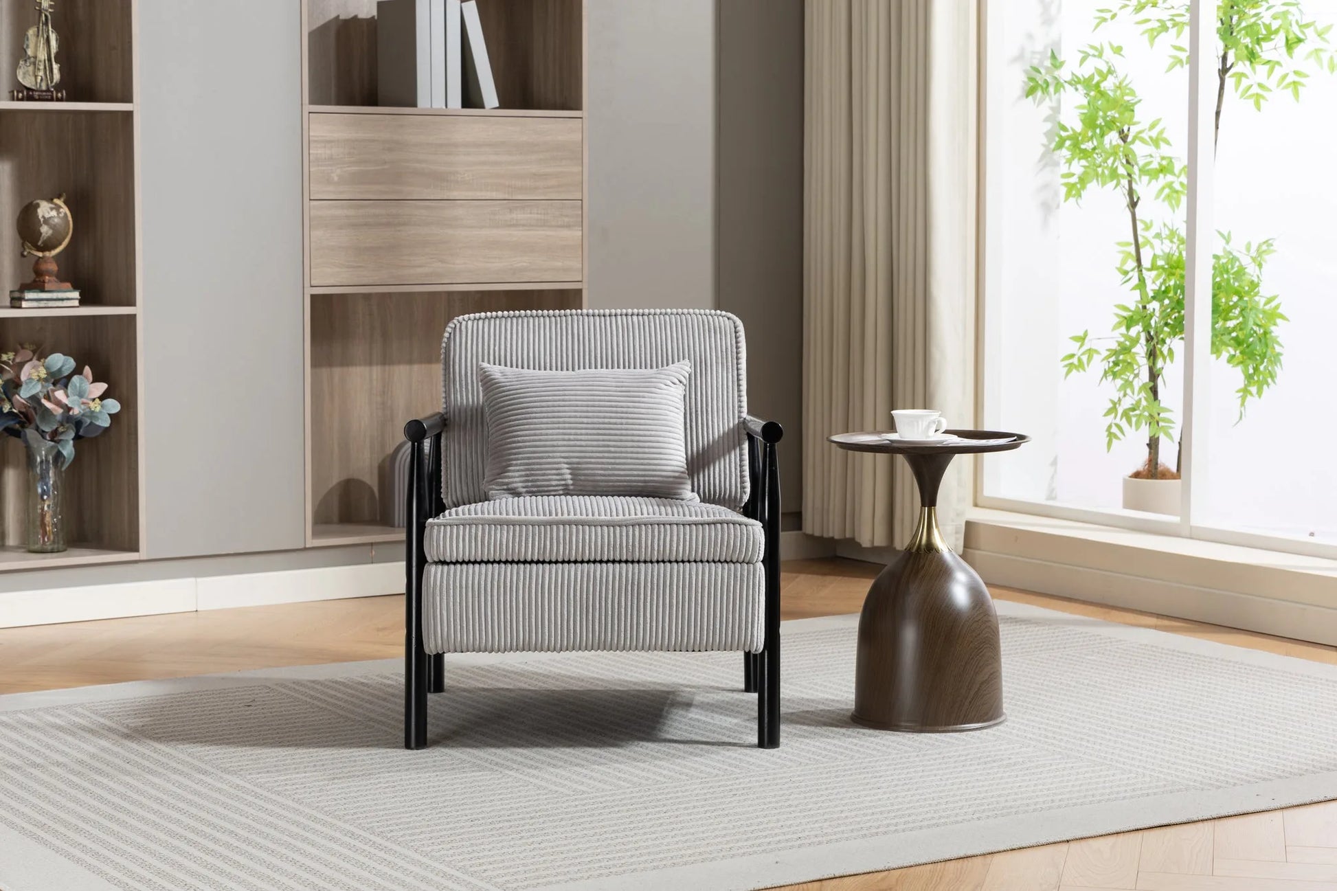 Storage Chair, Mid Century Modern Accent Chair with Solid Wood Frame, Upholstered Living Room Chairs with Waist Cushion, Reading Armchair for Bedroom Sunroom detail view 51