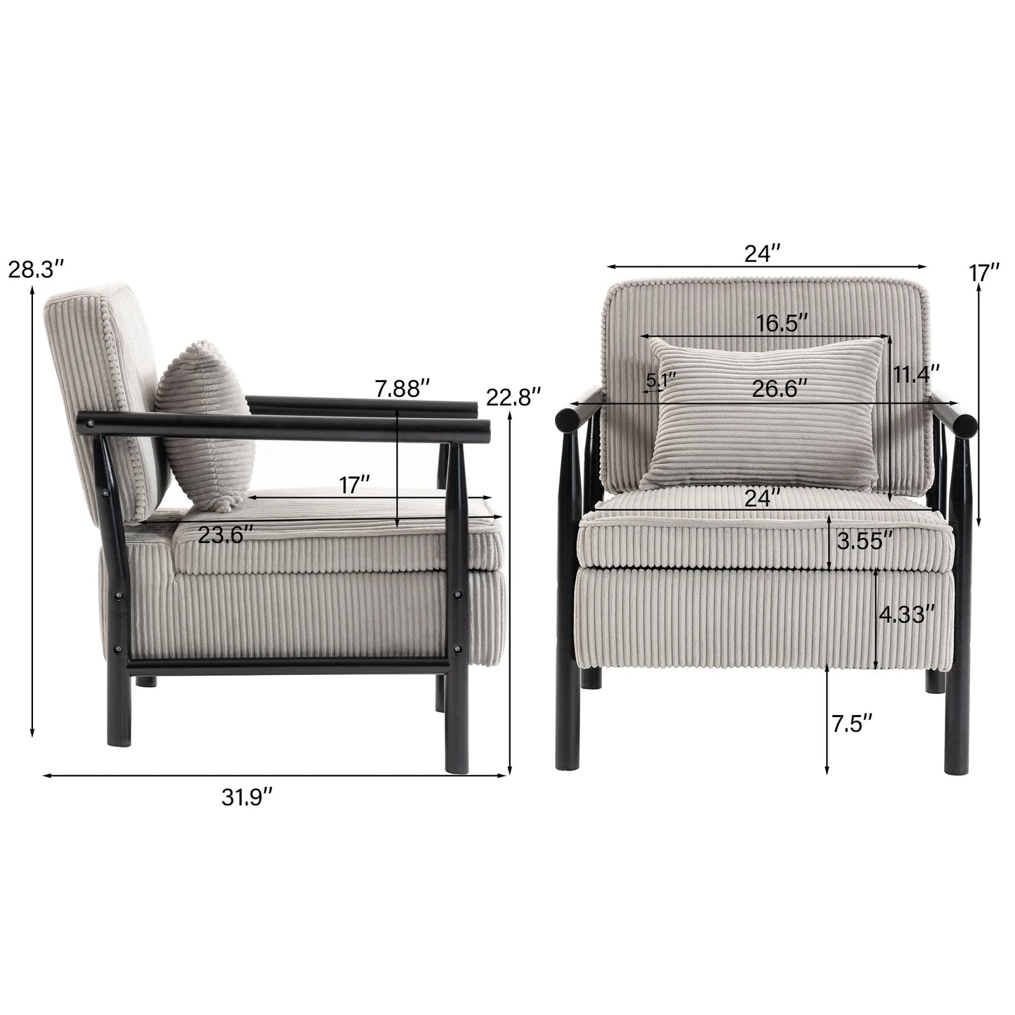 Storage Chair, Mid Century Modern Accent Chair with Solid Wood Frame, Upholstered Living Room Chairs with Waist Cushion, Reading Armchair for Bedroom Sunroom detail view 52