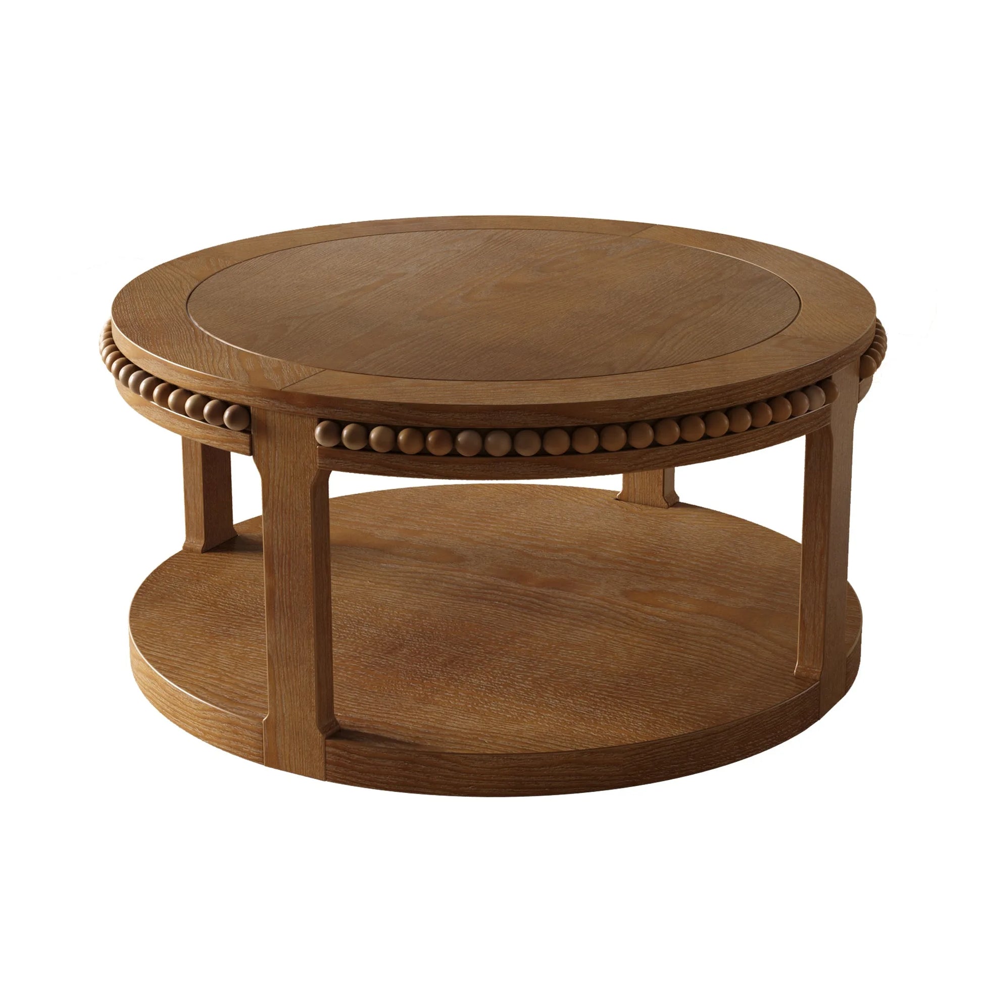 31.5 Inch Round Solid Wood Coffee Table & Sofa Table - Two-Tier Thickened Top, Sturdy Legs, Circle Table for Living Room (Walnut) detail view 11