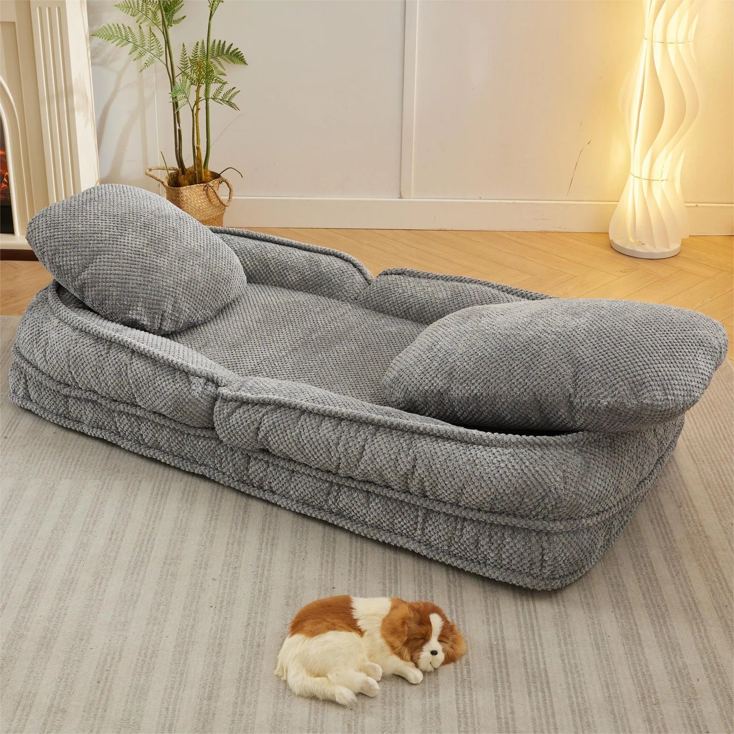 Human Dog Bed, Lazy Sofa Couch, 5 Adjustable Position, sit, sleep, fold, suit to put in bedroom, living room, Space Saving Design, Gray detail view 7