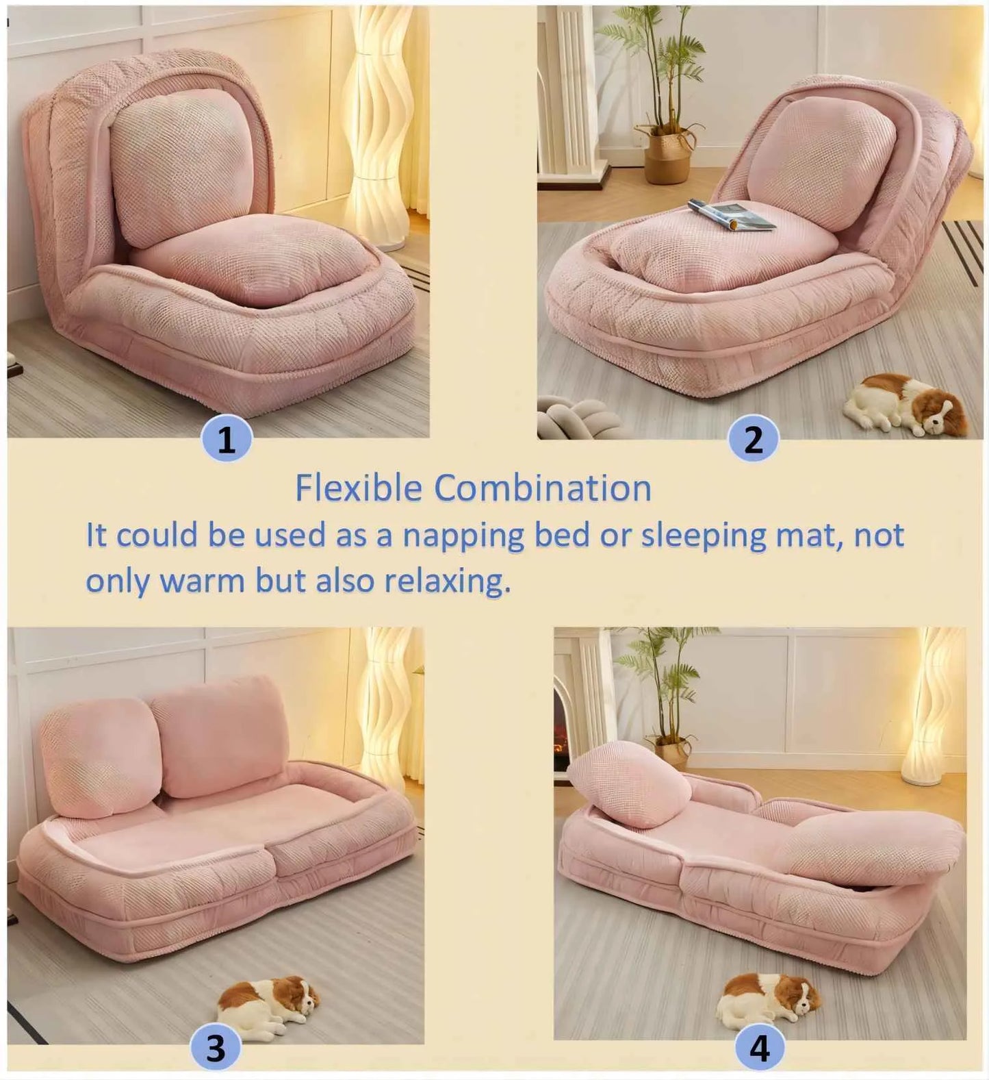 Human Dog Bed, Lazy Sofa Couch, 5 Adjustable Position, sit, sleep, fold, suit to put in bedroom, living room, Space Saving Design, Gray detail view 18