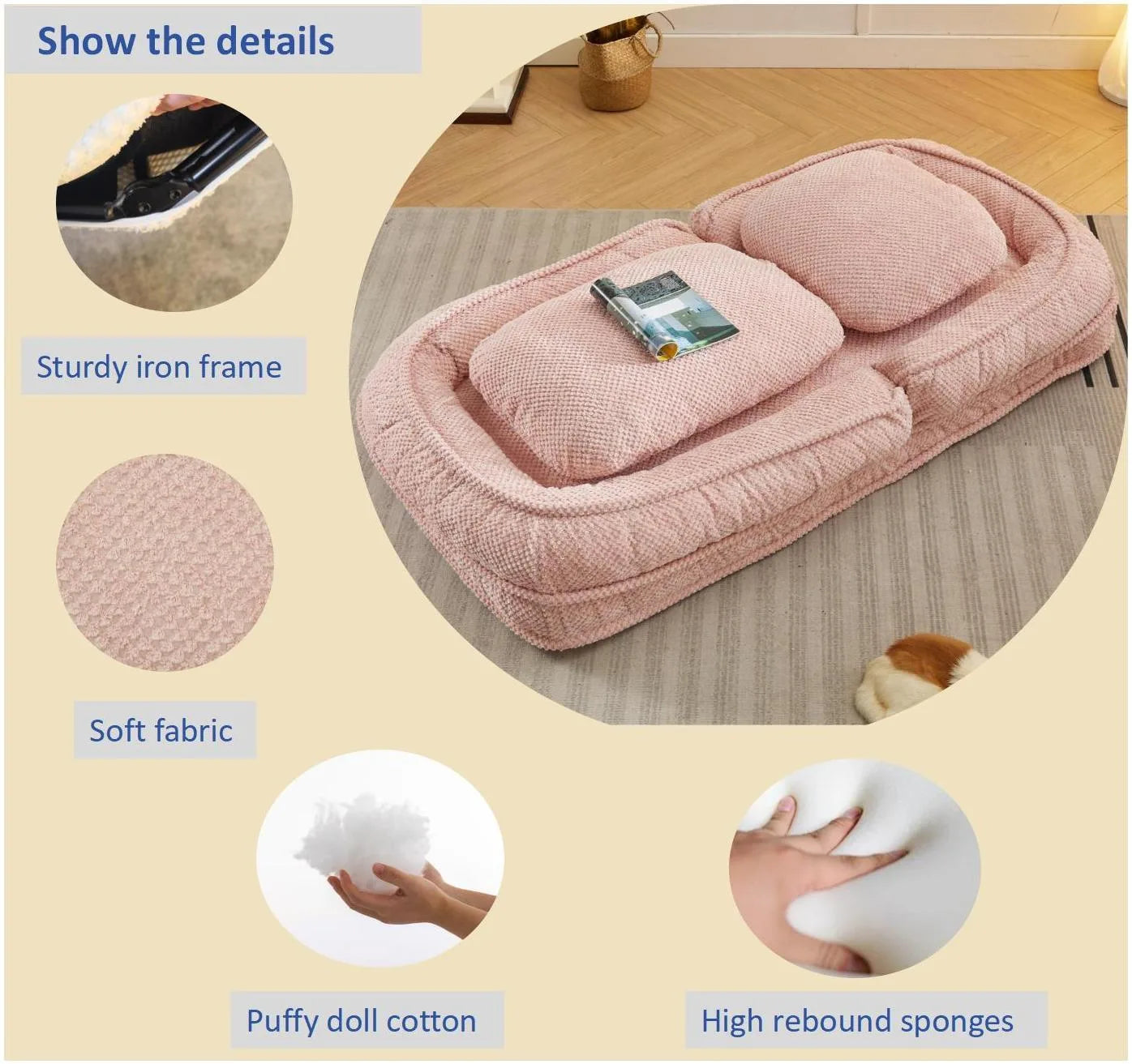 Human Dog Bed, Lazy Sofa Couch, 5 Adjustable Position, sit, sleep, fold, suit to put in bedroom, living room, Space Saving Design, Gray detail view 19