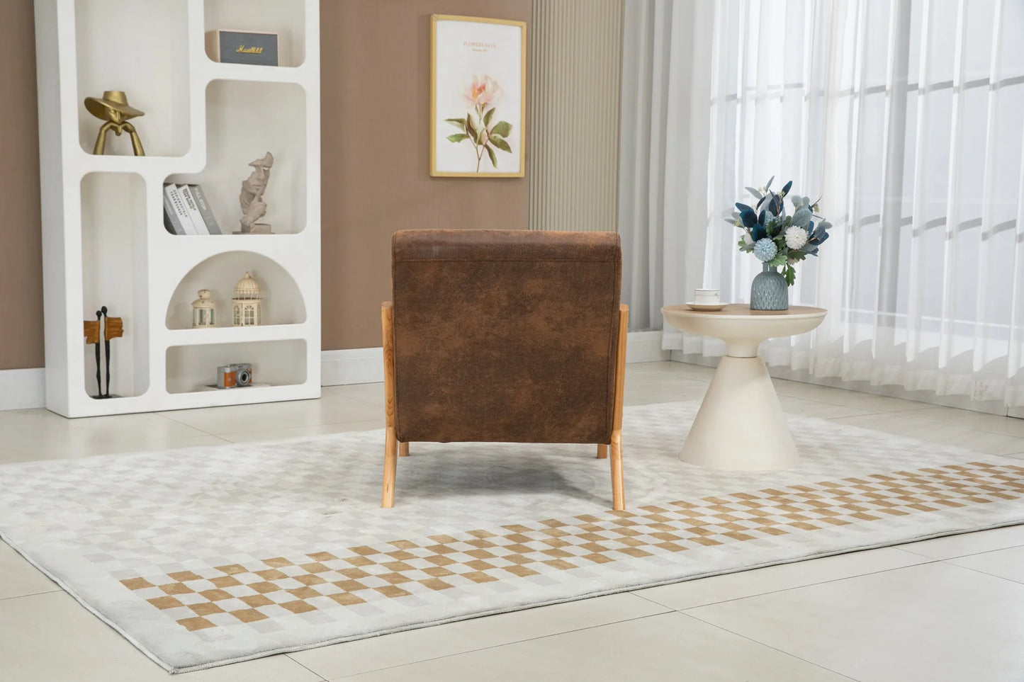 Mid Century Modern Accent Chair with Solid Wood Frame, Upholstered Living Room Chairs with Waist Cushion, Reading Armchair for Bedroom Sunroom detail view 6
