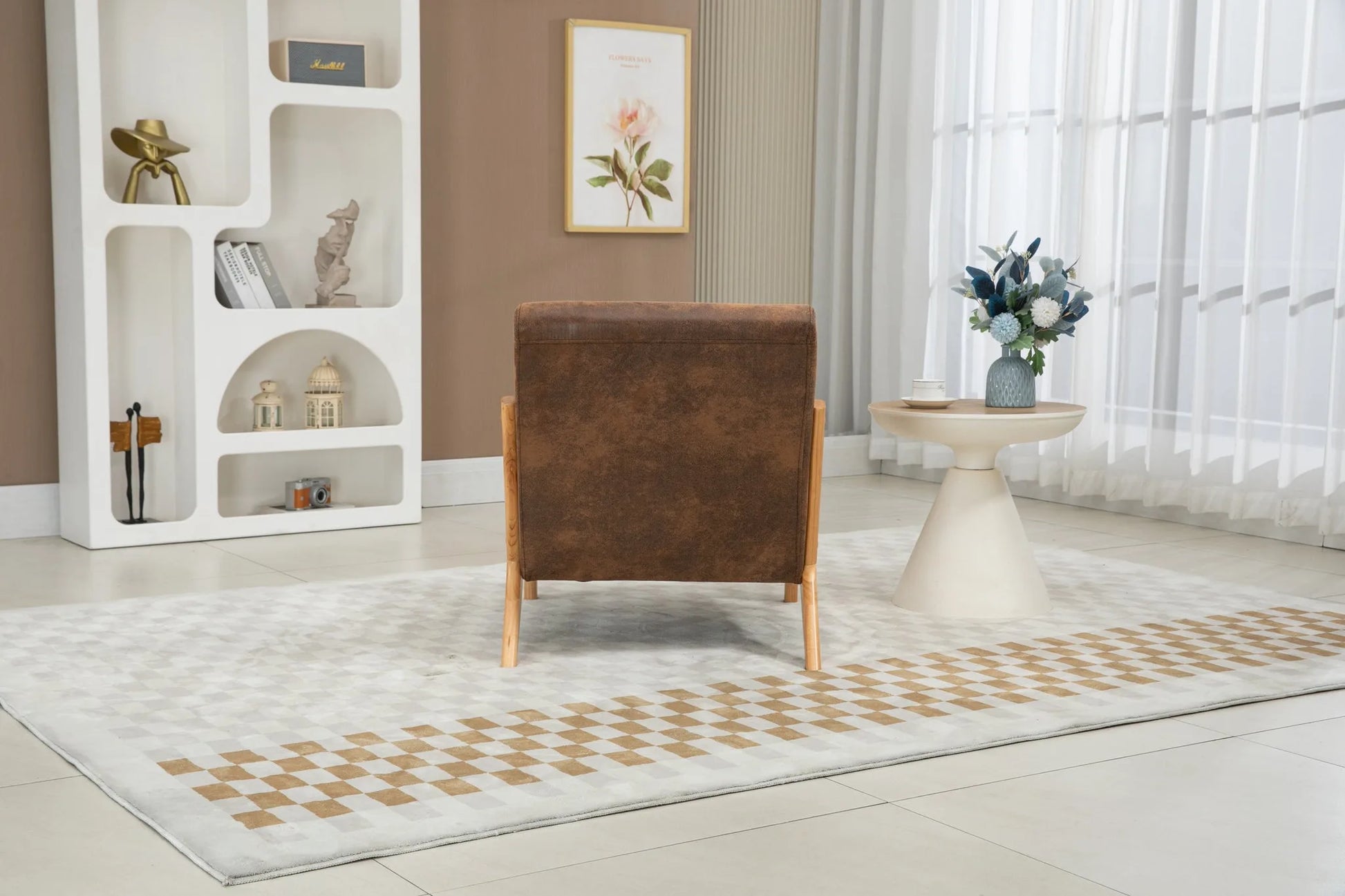 Mid Century Modern Accent Chair with Solid Wood Frame, Upholstered Living Room Chairs with Waist Cushion, Reading Armchair for Bedroom Sunroom detail view 6