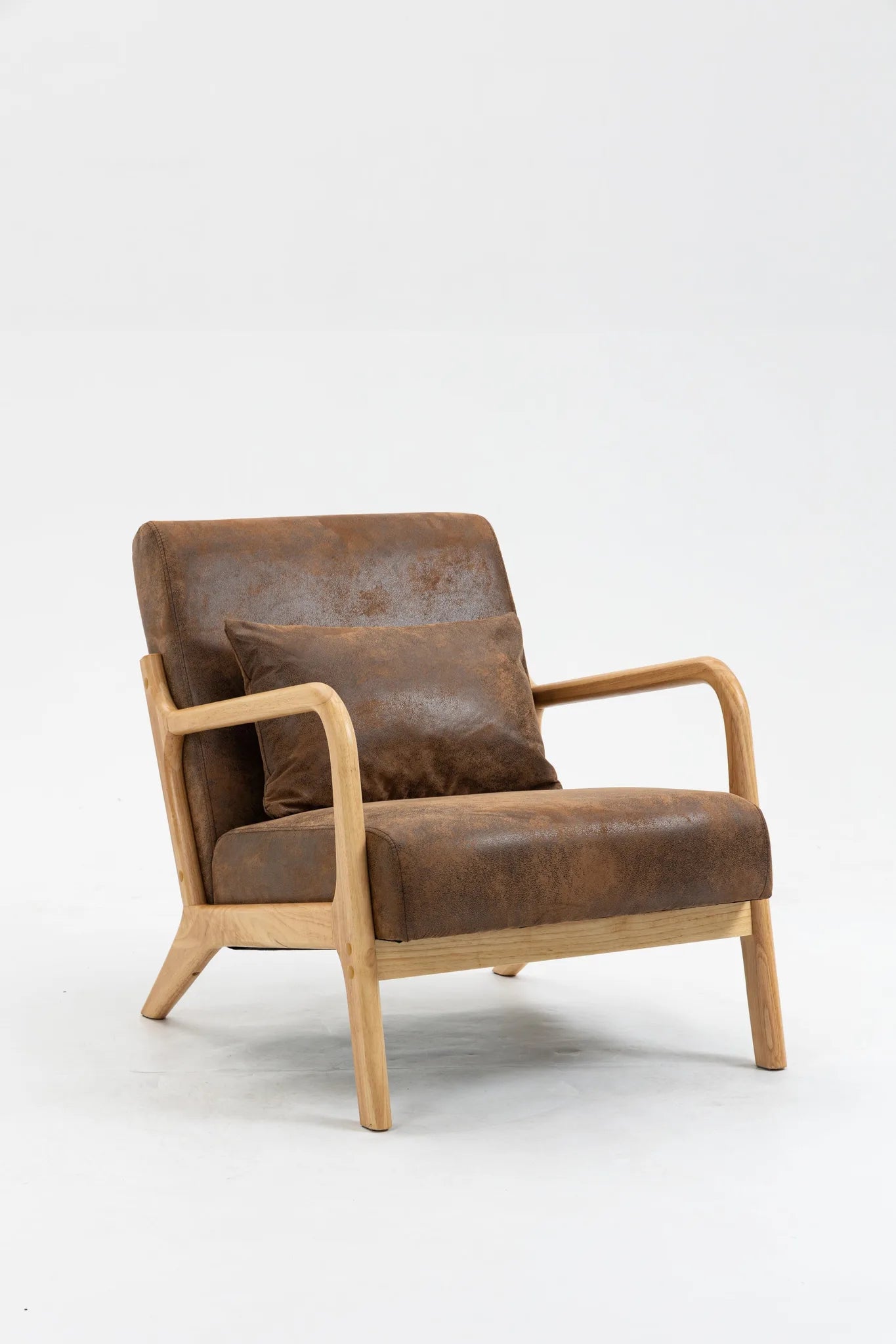 Mid Century Modern Accent Chair with Solid Wood Frame, Upholstered Living Room Chairs with Waist Cushion, Reading Armchair for Bedroom Sunroom detail view 9