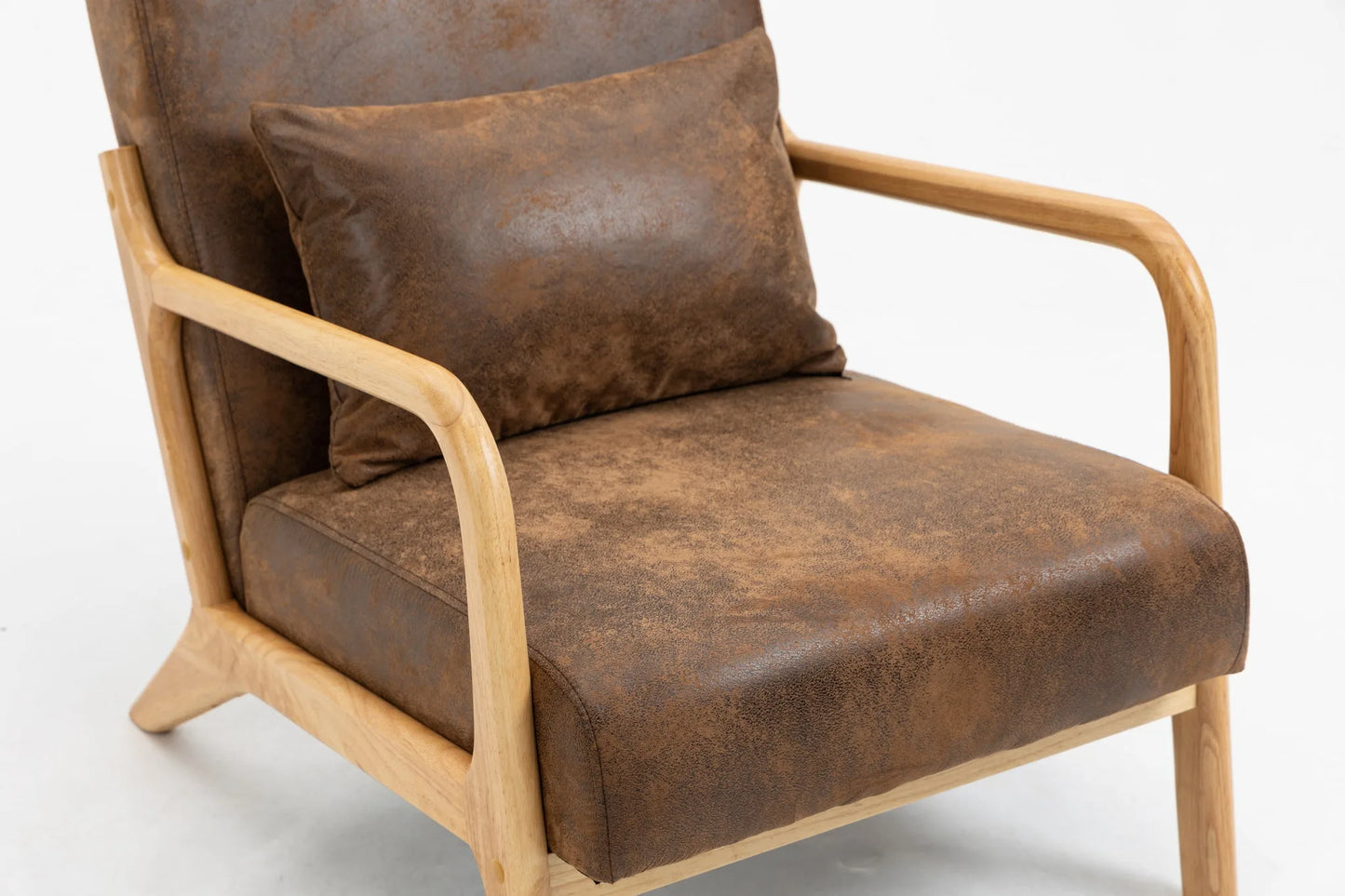 Mid Century Modern Accent Chair with Solid Wood Frame, Upholstered Living Room Chairs with Waist Cushion, Reading Armchair for Bedroom Sunroom detail view 10
