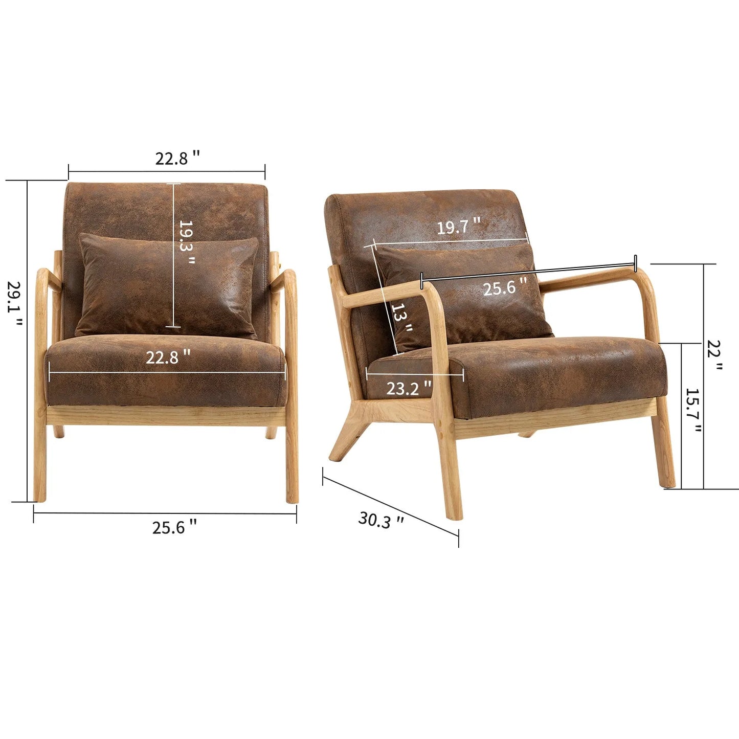 Mid Century Modern Accent Chair with Solid Wood Frame, Upholstered Living Room Chairs with Waist Cushion, Reading Armchair for Bedroom Sunroom detail view 14