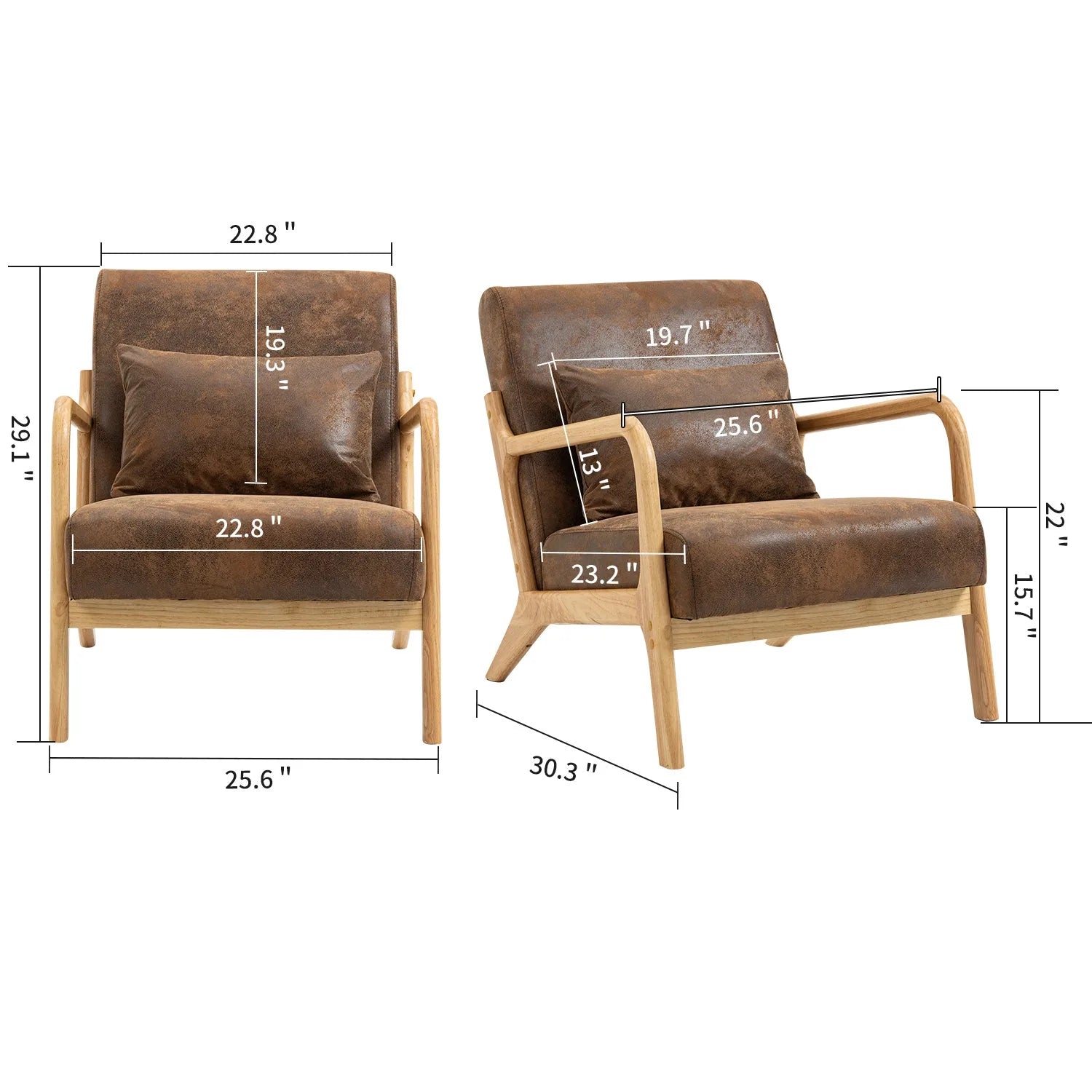 Mid Century Modern Accent Chair with Solid Wood Frame, Upholstered Living Room Chairs with Waist Cushion, Reading Armchair for Bedroom Sunroom detail view 14