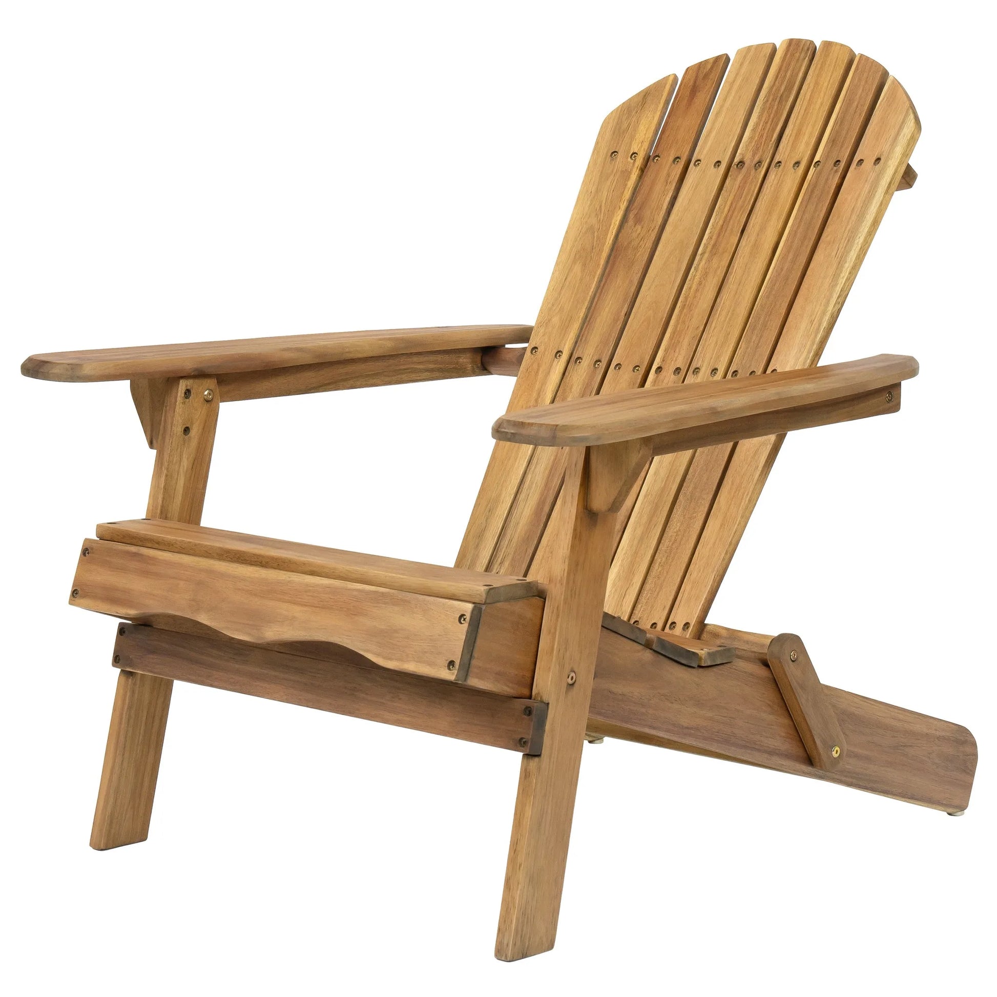 Folding Adirondack Chair Wooden Accent Furniture Lounge Chairs, Foldable Design for Patio & Garden Relaxation with Slatted Back & Wide Armrests- Teak Finish detail view 6