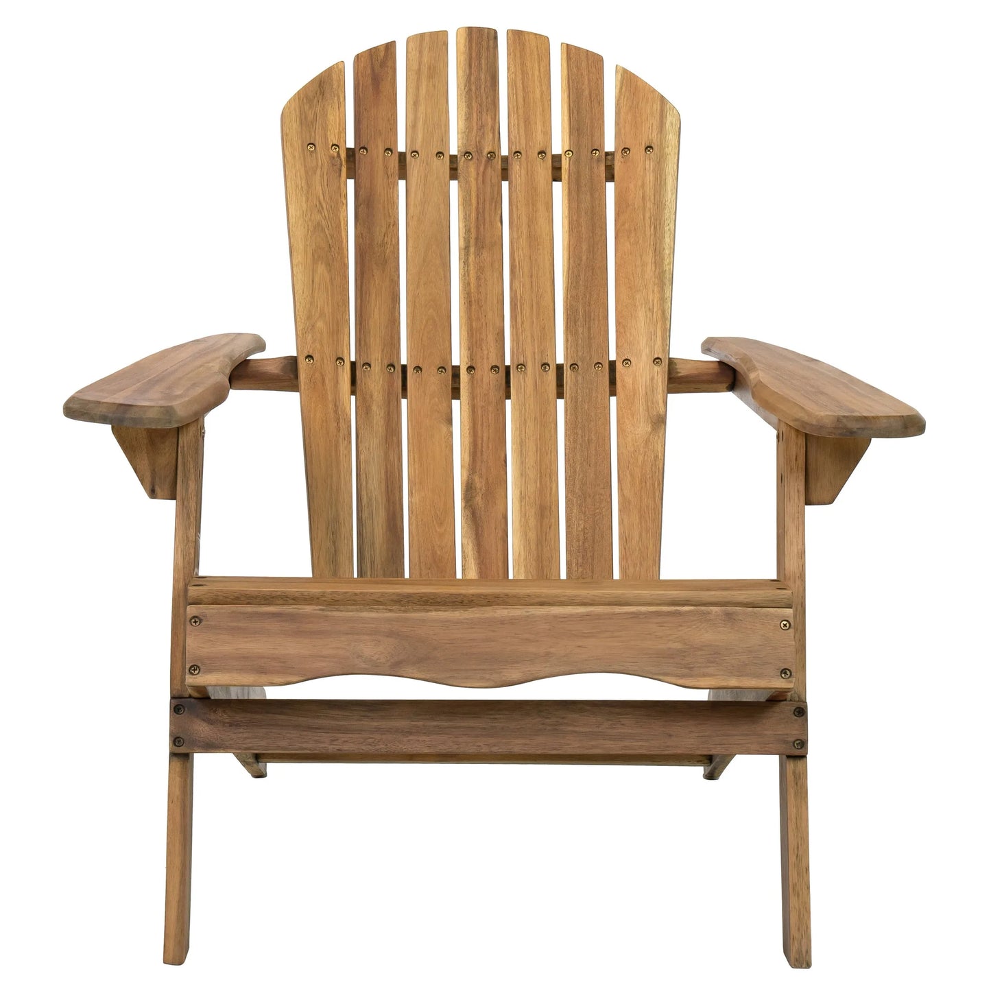 Folding Adirondack Chair Wooden Accent Furniture Lounge Chairs, Foldable Design for Patio & Garden Relaxation with Slatted Back & Wide Armrests- Teak Finish detail view 7