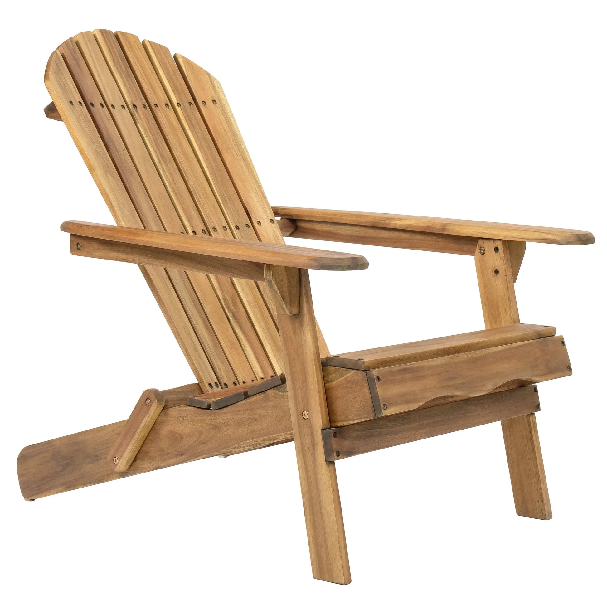 Folding Adirondack Chair Wooden Accent Furniture Lounge Chairs, Foldable Design for Patio & Garden Relaxation with Slatted Back & Wide Armrests- Teak Finish detail view 8