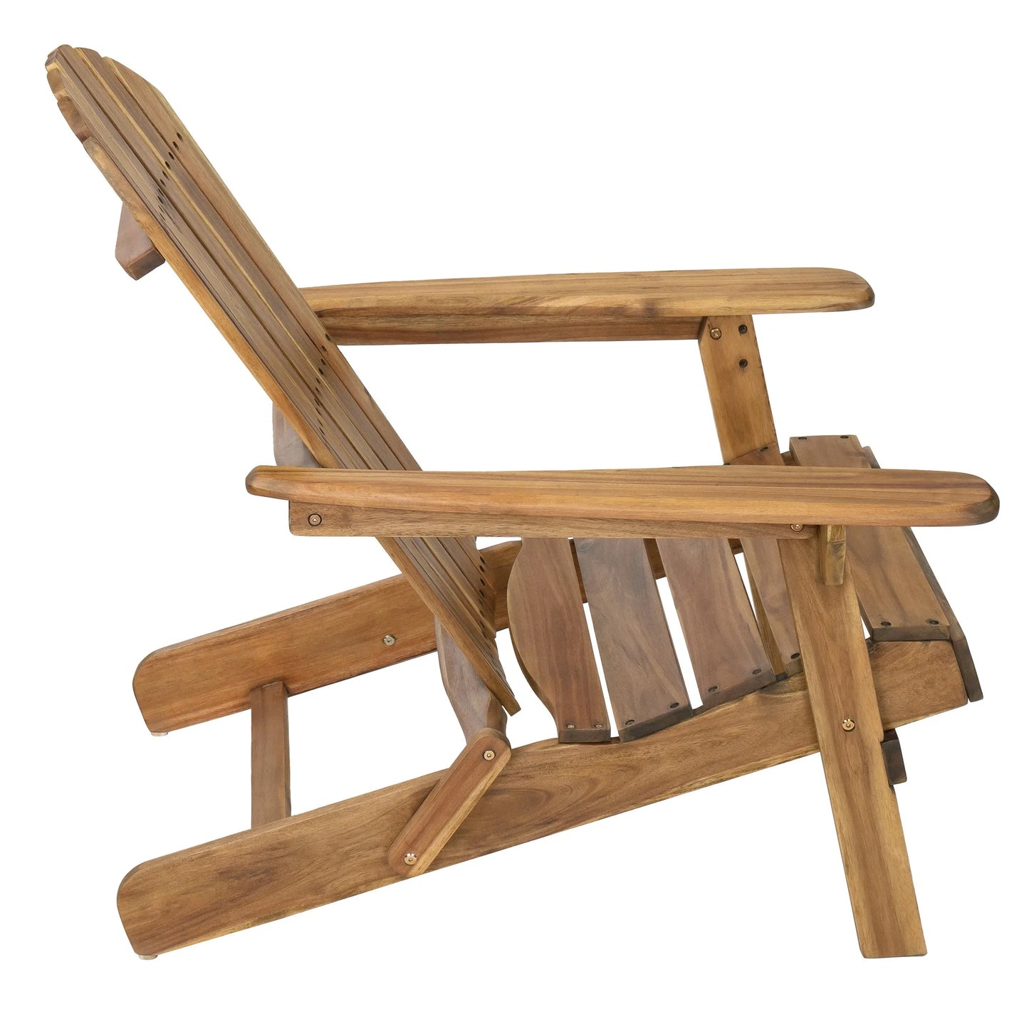 Folding Adirondack Chair Wooden Accent Furniture Lounge Chairs, Foldable Design for Patio & Garden Relaxation with Slatted Back & Wide Armrests- Teak Finish detail view 9
