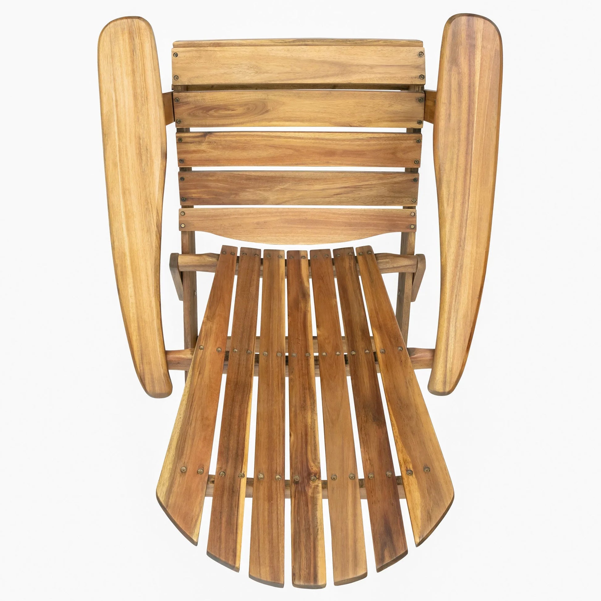 Folding Adirondack Chair Wooden Accent Furniture Lounge Chairs, Foldable Design for Patio & Garden Relaxation with Slatted Back & Wide Armrests- Teak Finish detail view 10