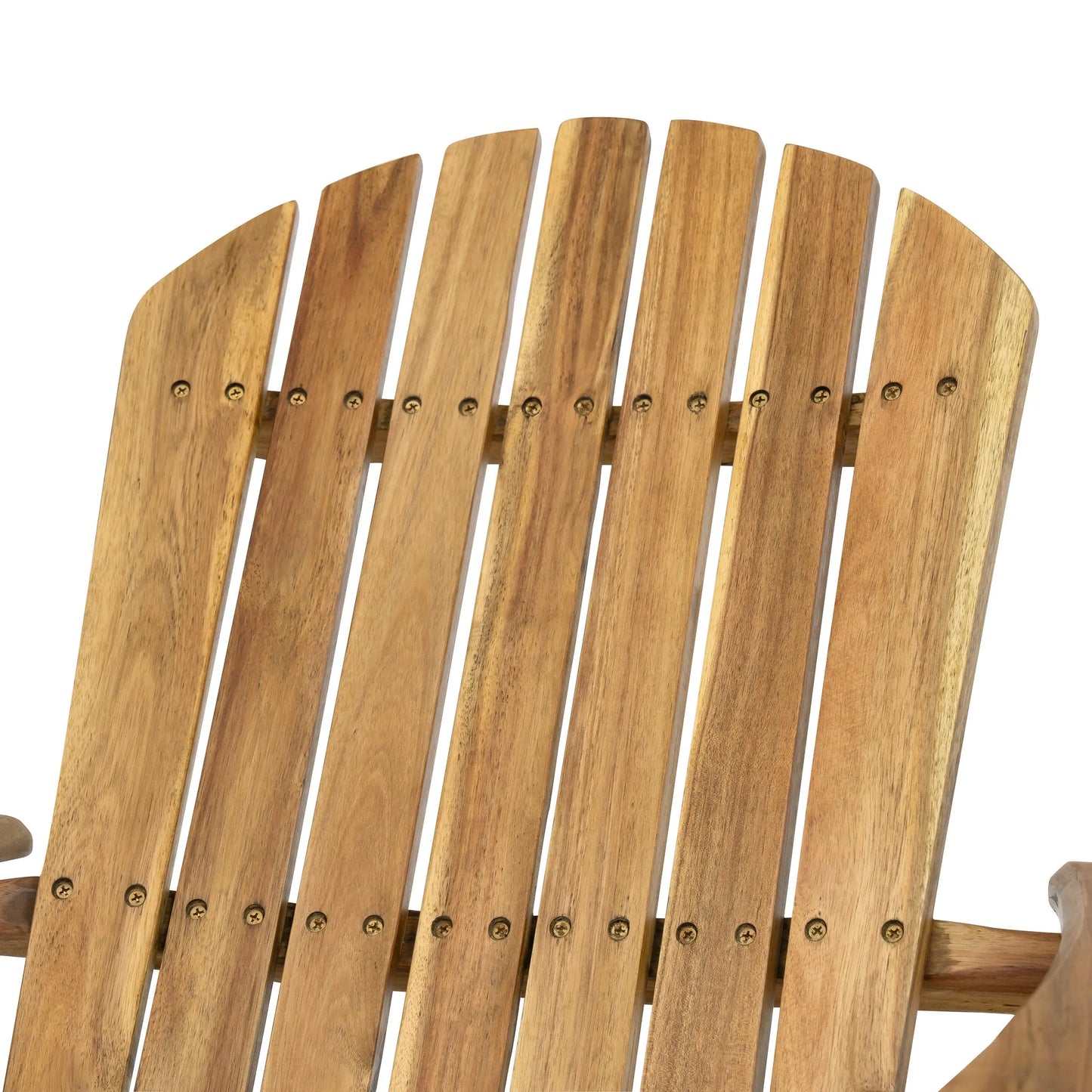 Folding Adirondack Chair Wooden Accent Furniture Lounge Chairs, Foldable Design for Patio & Garden Relaxation with Slatted Back & Wide Armrests- Teak Finish detail view 12