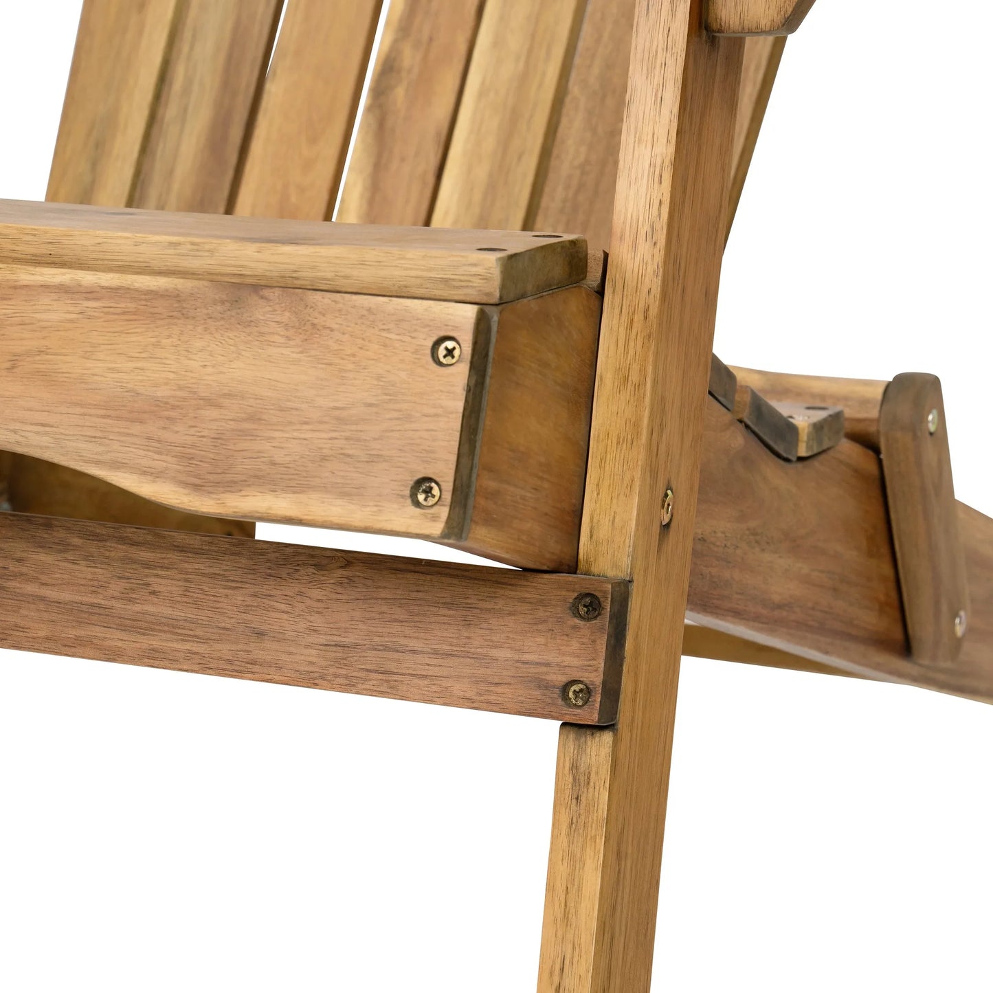 Folding Adirondack Chair Wooden Accent Furniture Lounge Chairs, Foldable Design for Patio & Garden Relaxation with Slatted Back & Wide Armrests- Teak Finish detail view 13