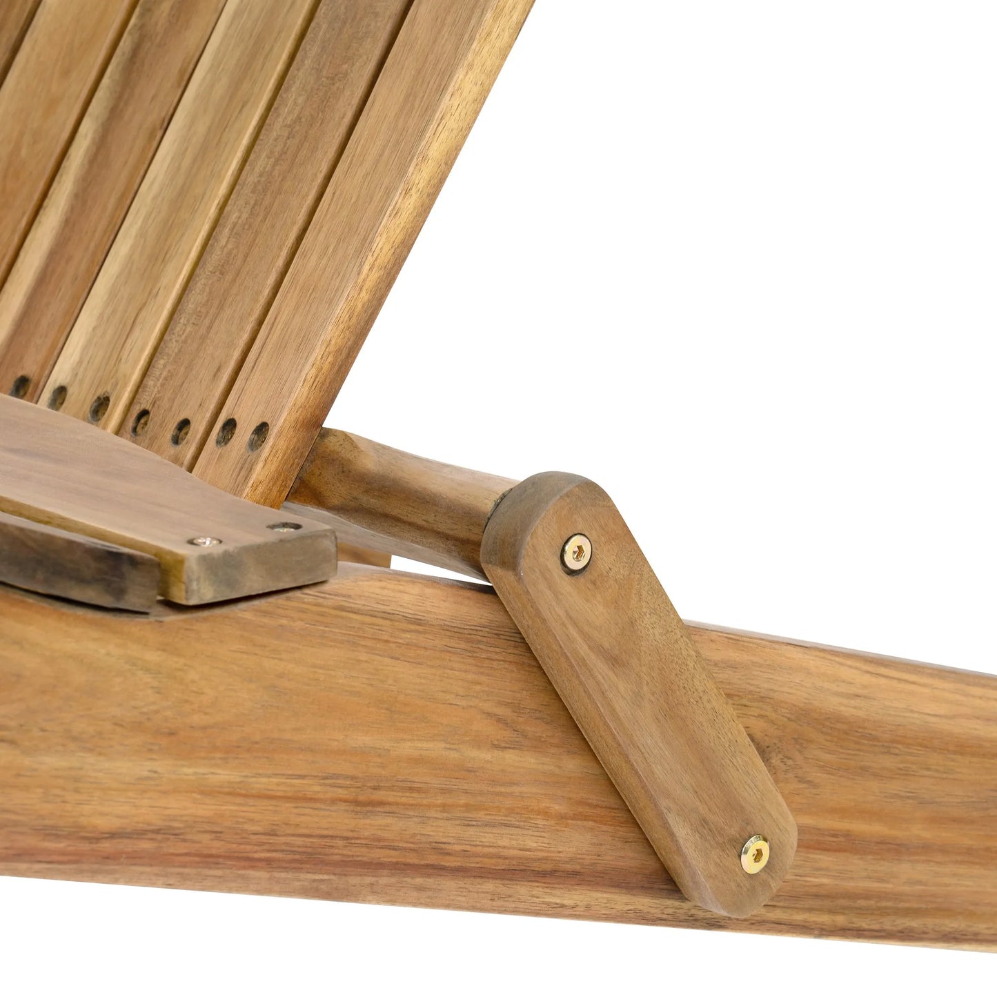Folding Adirondack Chair Wooden Accent Furniture Lounge Chairs, Foldable Design for Patio & Garden Relaxation with Slatted Back & Wide Armrests- Teak Finish detail view 14