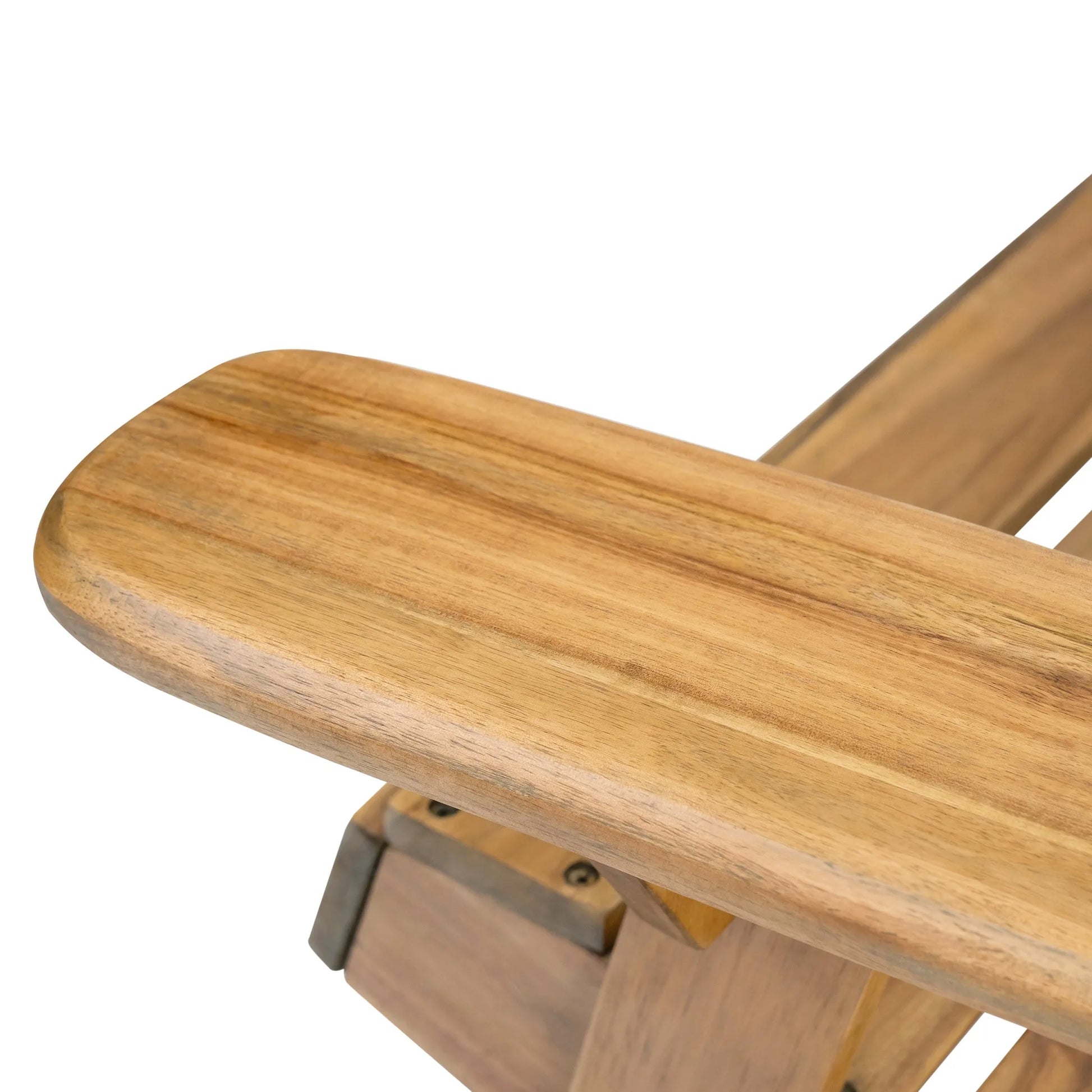 Folding Adirondack Chair Wooden Accent Furniture Lounge Chairs, Foldable Design for Patio & Garden Relaxation with Slatted Back & Wide Armrests- Teak Finish detail view 16