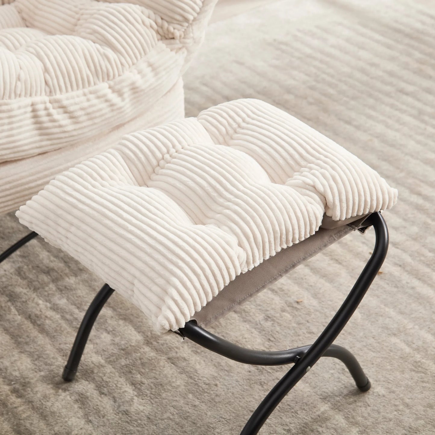 Lazy Chair with Ottoman, Modern Lounge Accent Chair with Armrests and a Side Pocket, Leisure Upholstered Sofa Chair Reading Chair with Footrest for Small Space, Corner Chair-White detail view 8