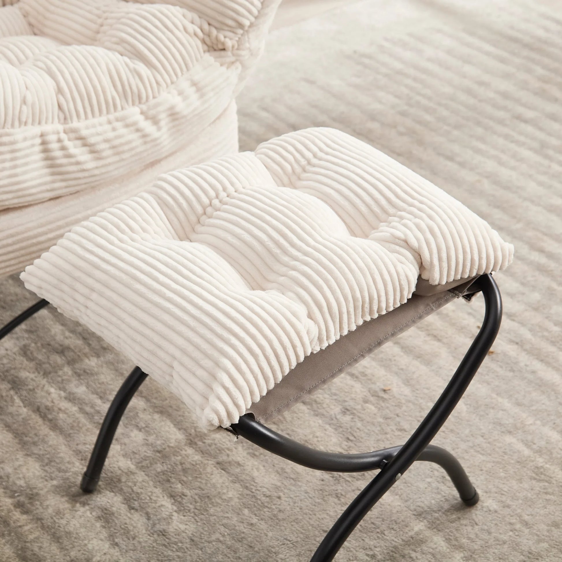 Lazy Chair with Ottoman, Modern Lounge Accent Chair with Armrests and a Side Pocket, Leisure Upholstered Sofa Chair Reading Chair with Footrest for Small Space, Corner Chair-White detail view 8