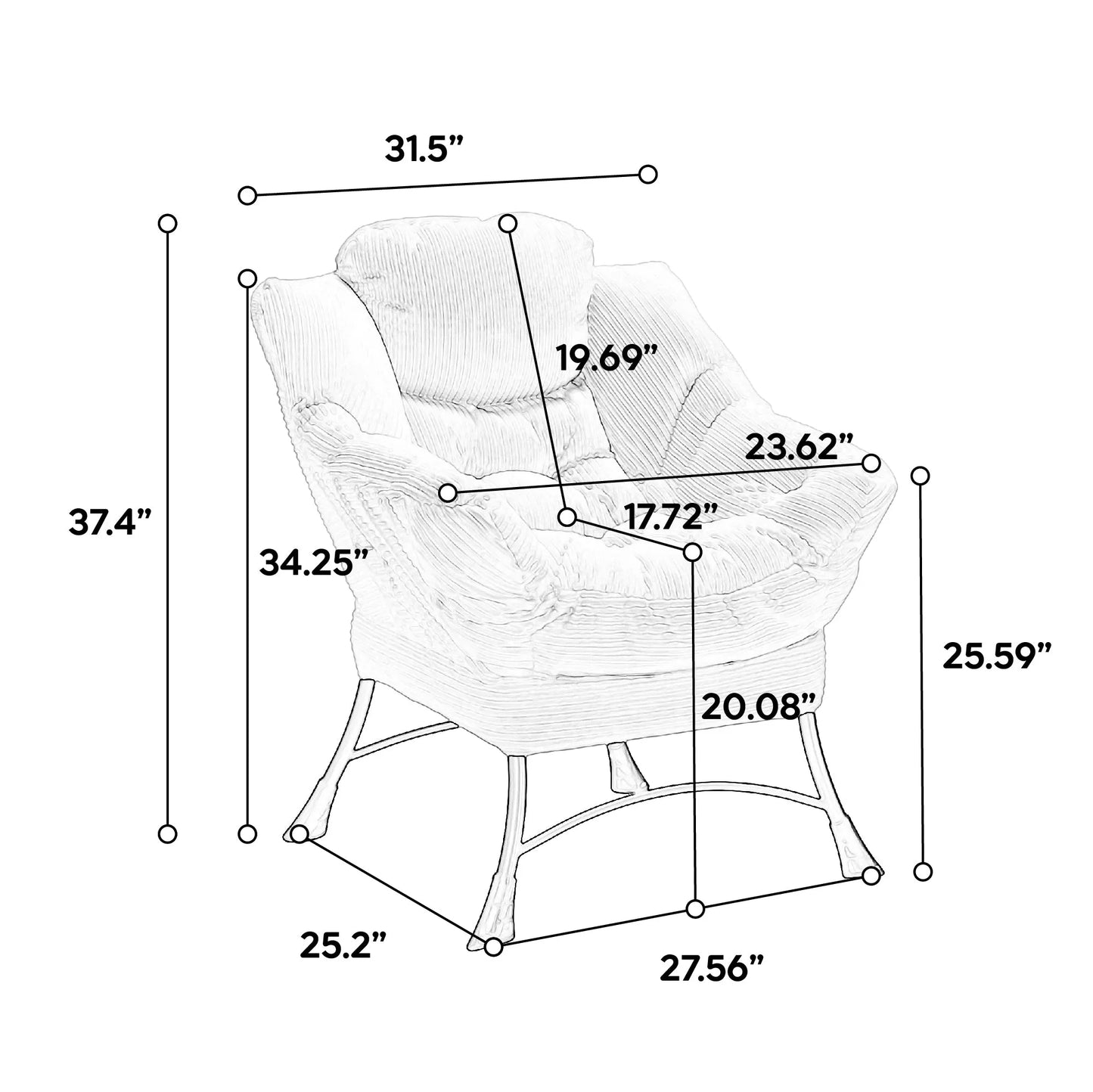 Lazy Chair with Ottoman, Modern Lounge Accent Chair with Armrests and a Side Pocket, Leisure Upholstered Sofa Chair Reading Chair with Footrest for Small Space, Corner Chair-White detail view 10